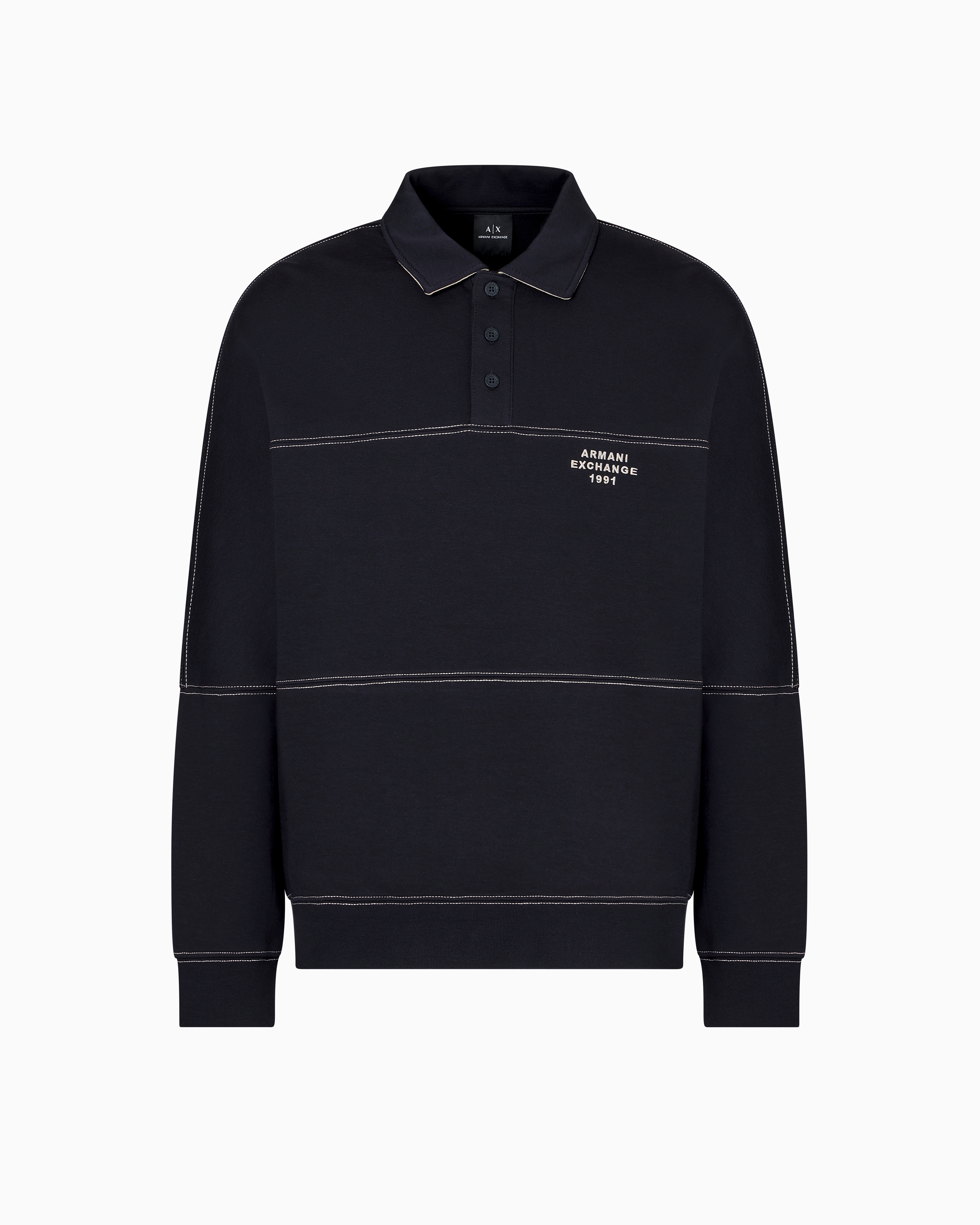 Armani Exchange - Bonded stretch polo sweatshirt, Man, Navy Blue, Size: