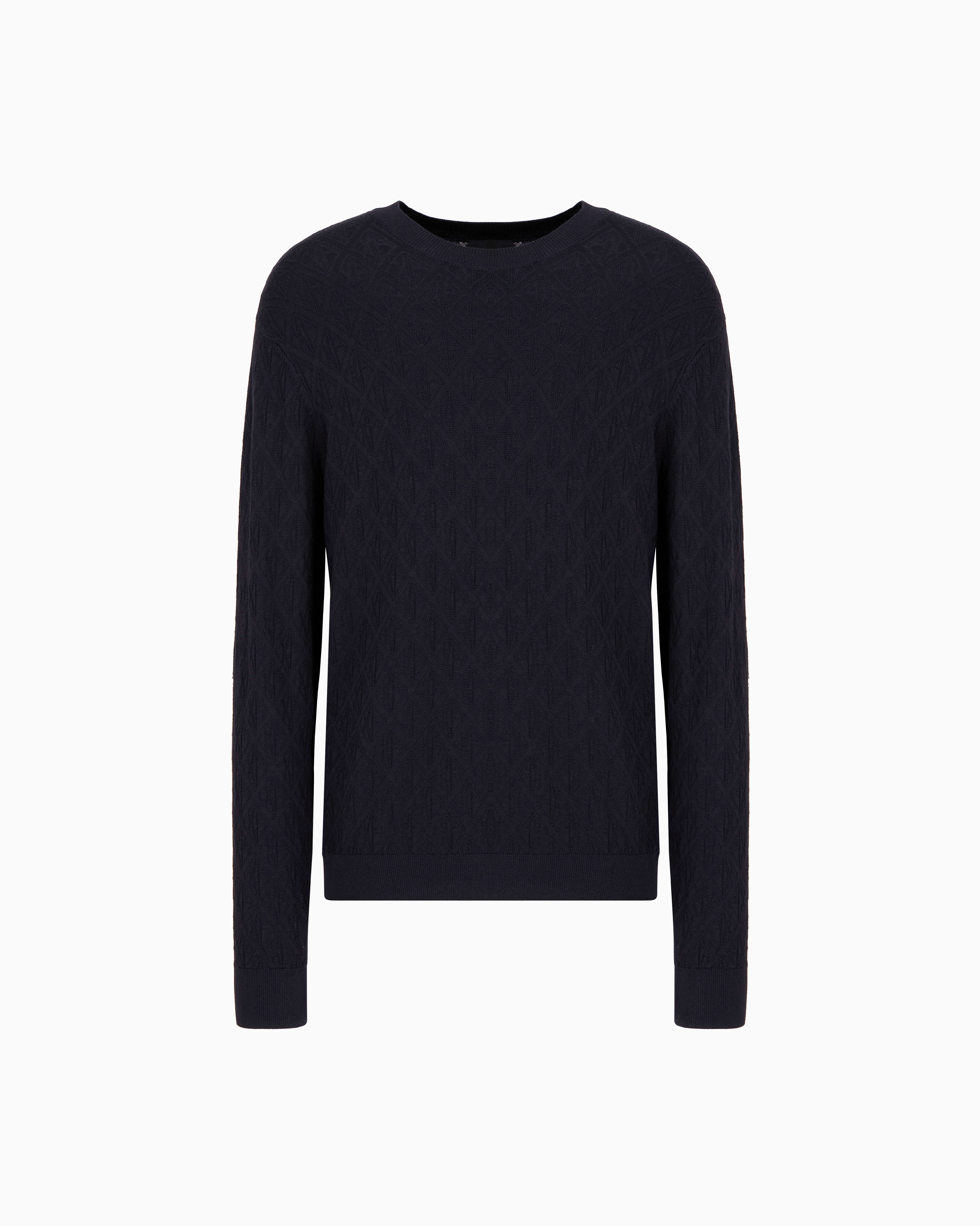 Armani Exchange - ASV Tone-on-tone Logo Crewneck Sweater, Man, Navy Blue, Size: