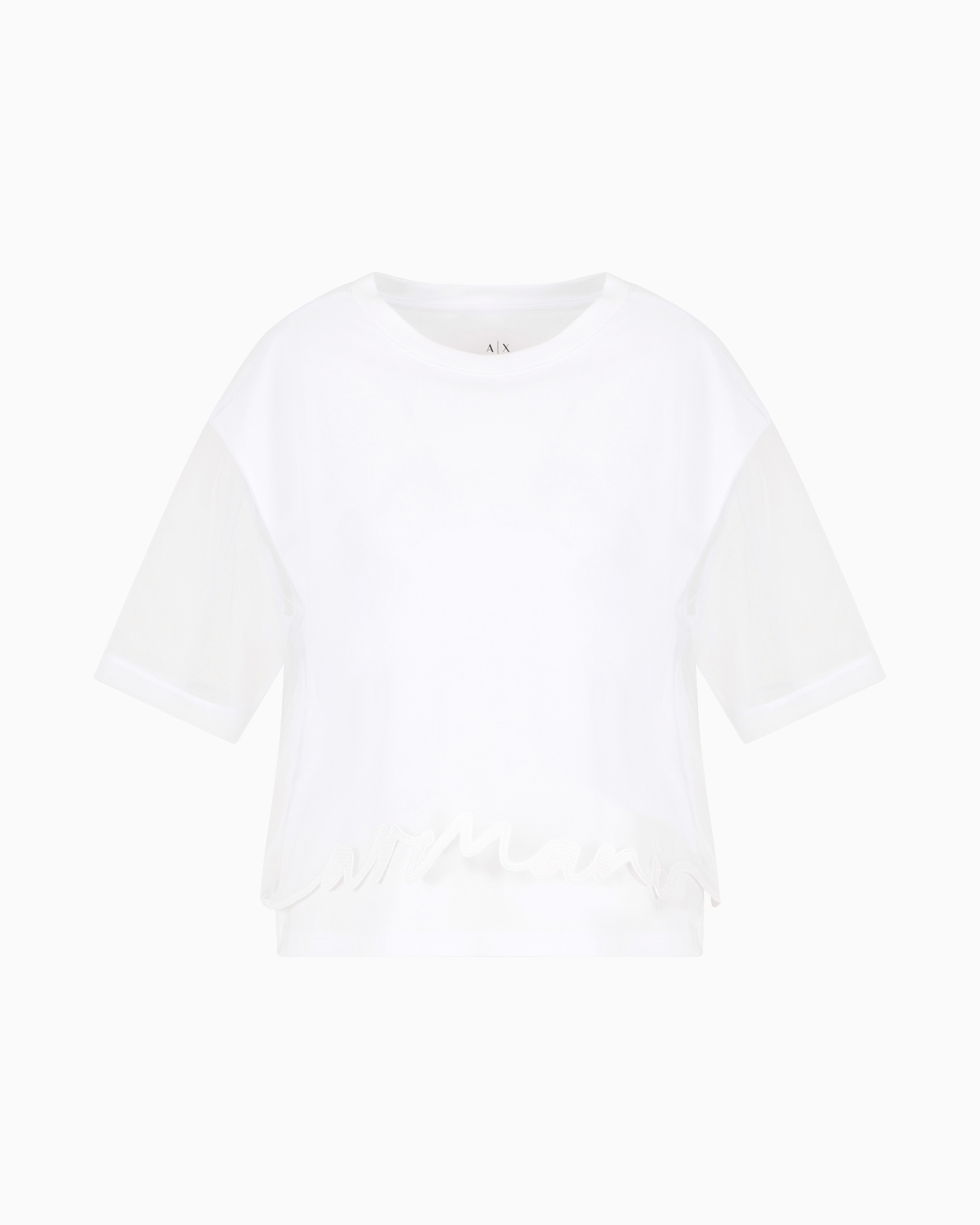 Armani Exchange - Cropped T-shirt with shaped bottom, Woman, White, Size: