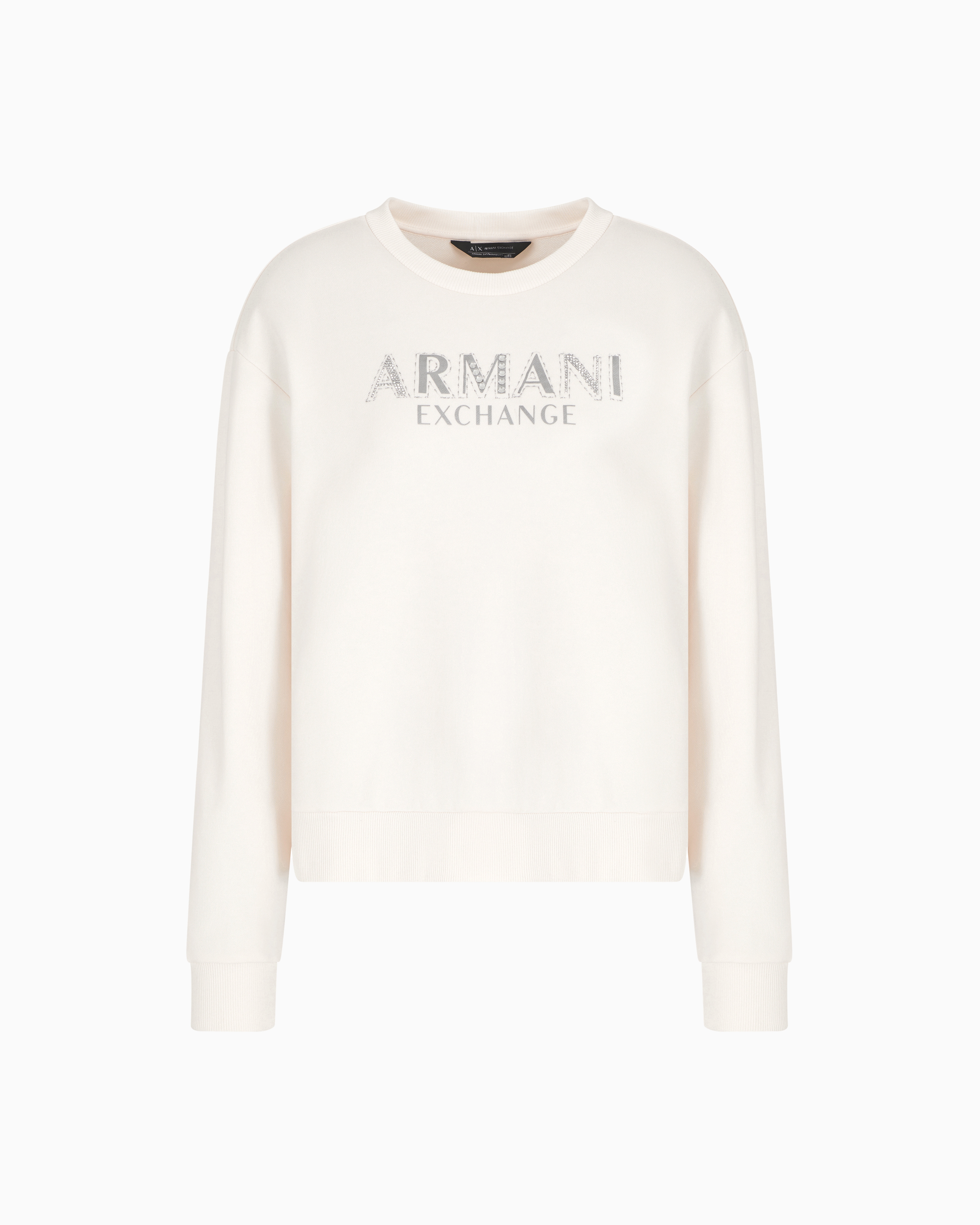 Armani Exchange White Crewneck Sweatshirt With Metal Logo Large