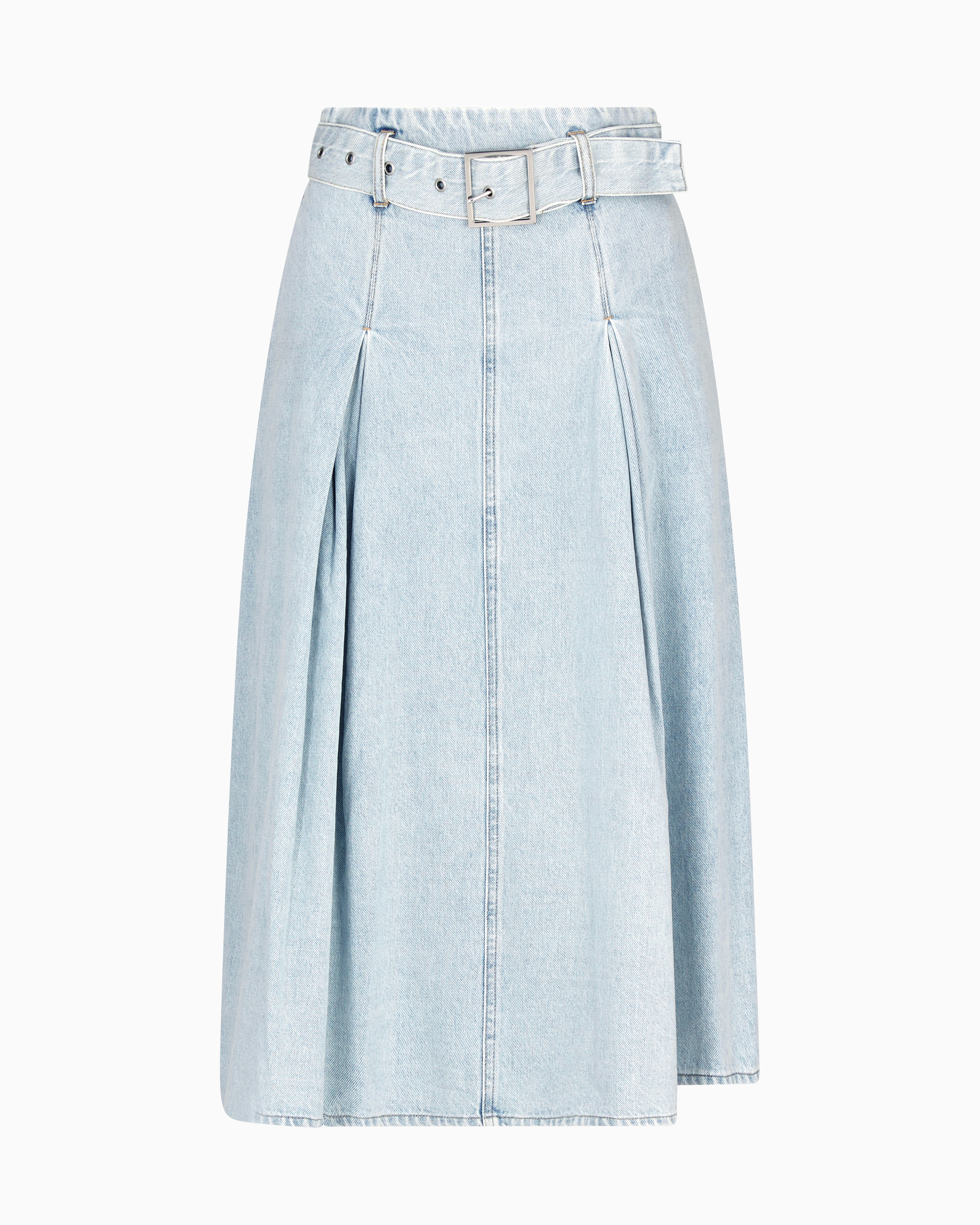 Armani Exchange - Denim pleated longuette skirt, Woman, Blue, Size: 4