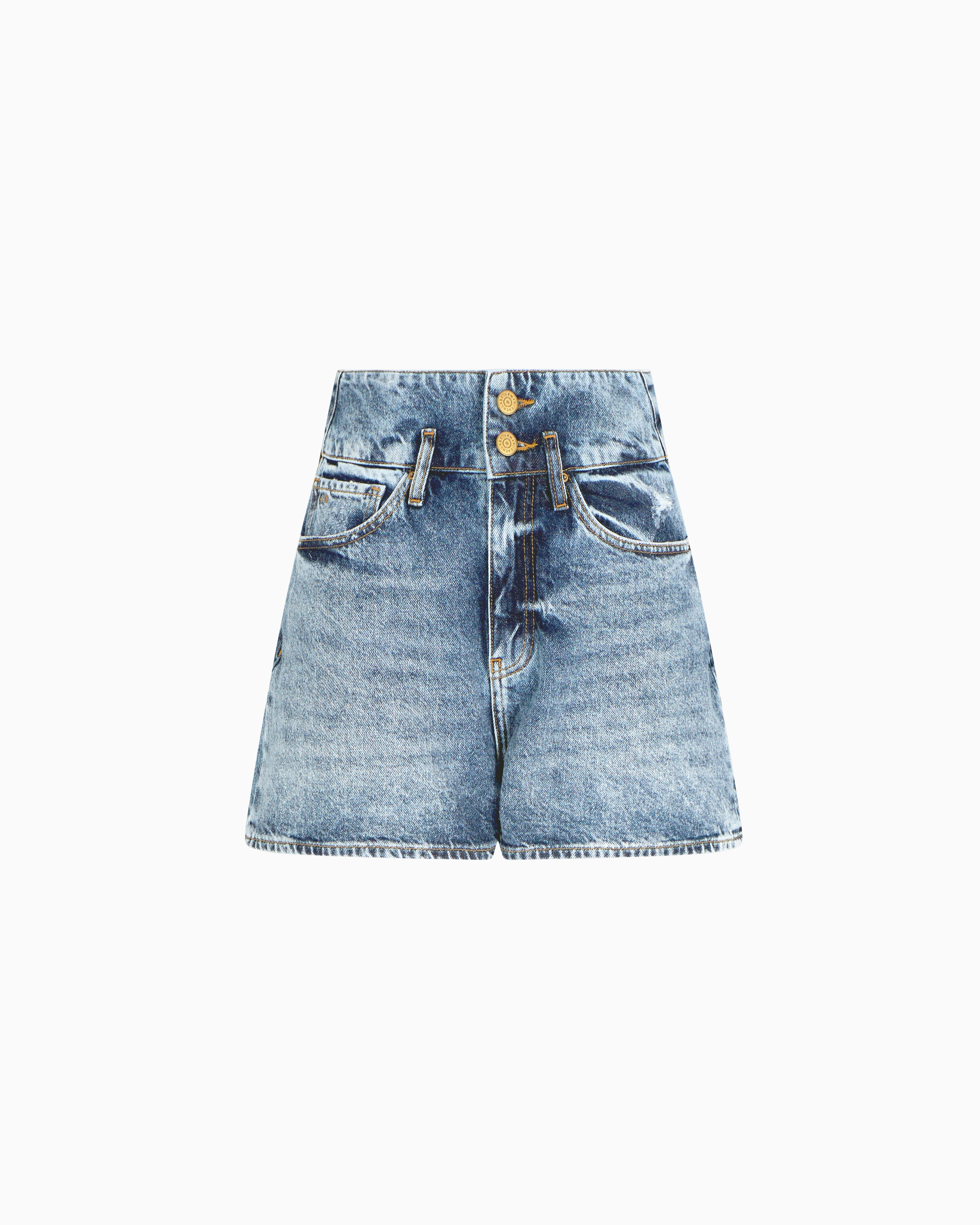 Armani Exchange - Used effect denim shorts, Woman, Blue, Size: