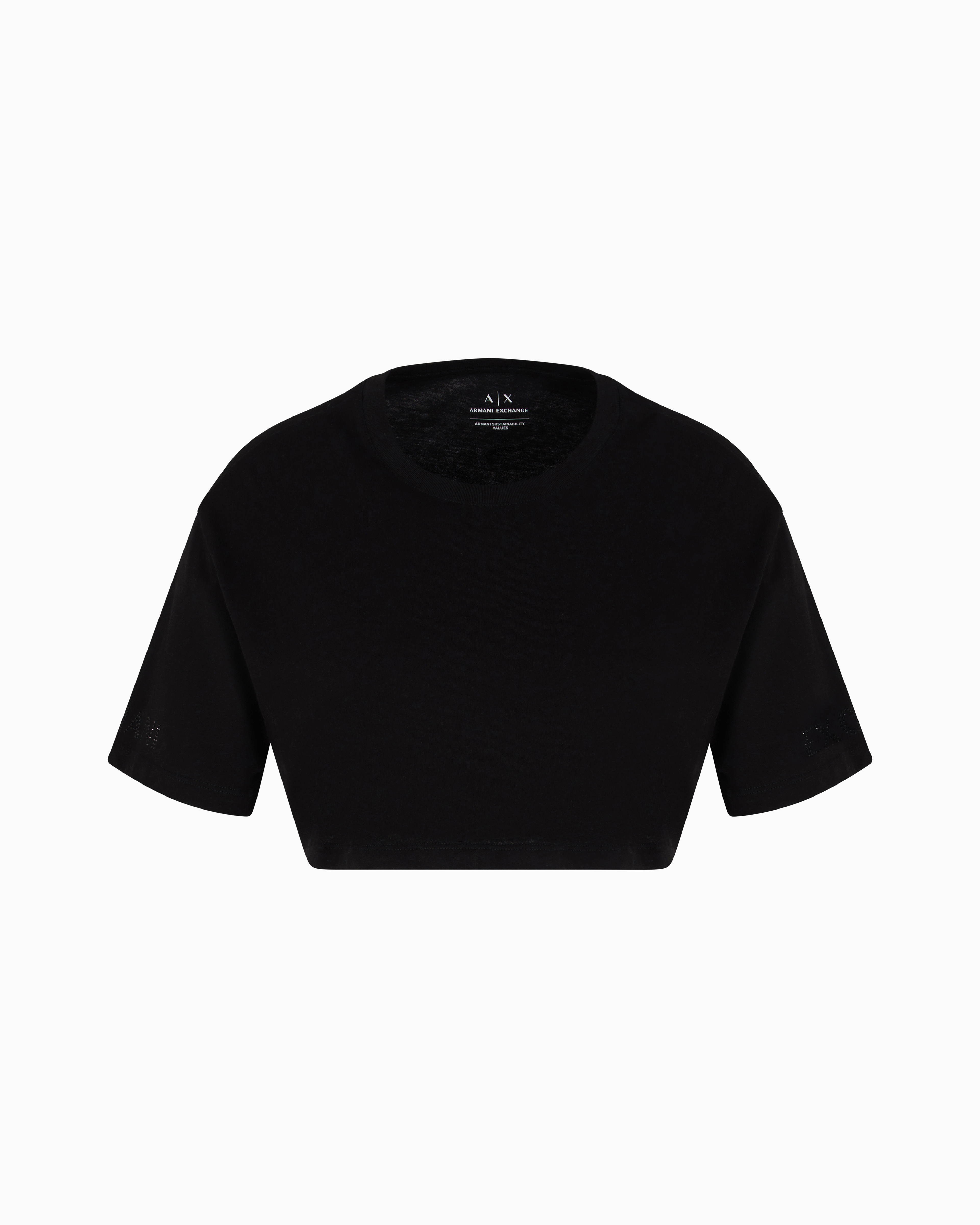 Armani Exchange Black Cropped T-Shirt With Logo On The Sleeves Extra Small