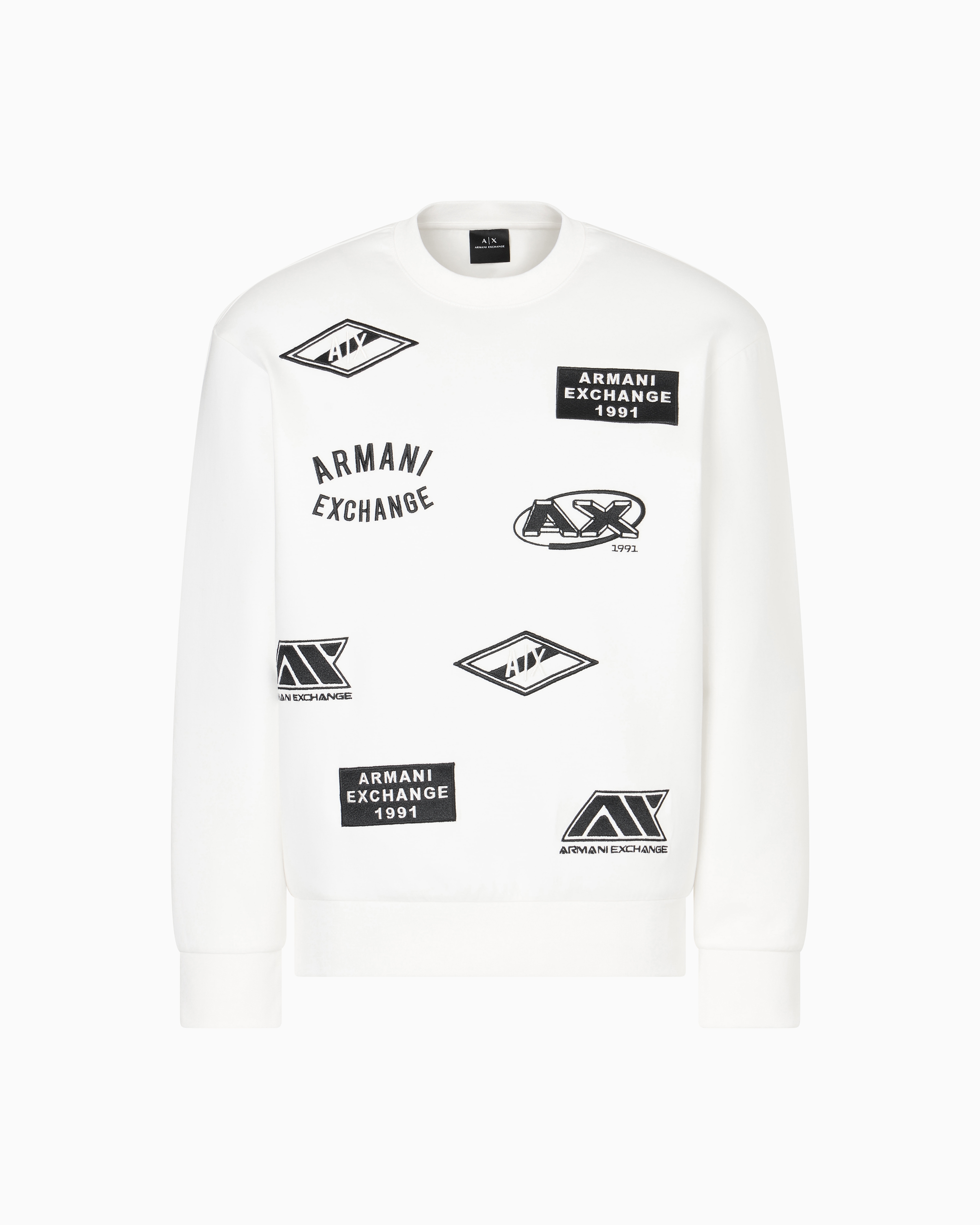 Armani Exchange White Crewneck Sweatshirt With Patches And Logos Medium