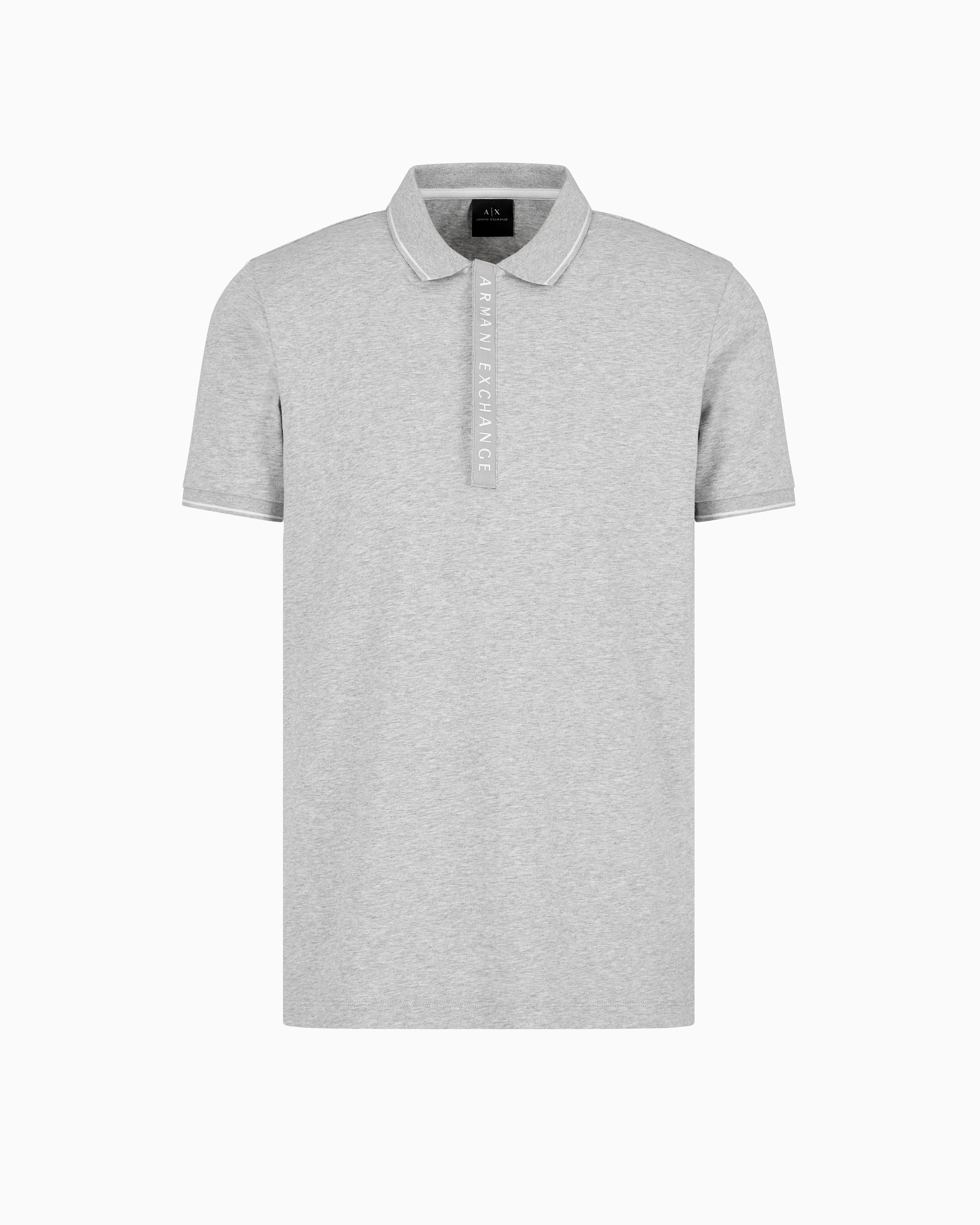 Armani Exchange - Polo with contrasting logo in cotton spandex, Man, Grey, Size: XS