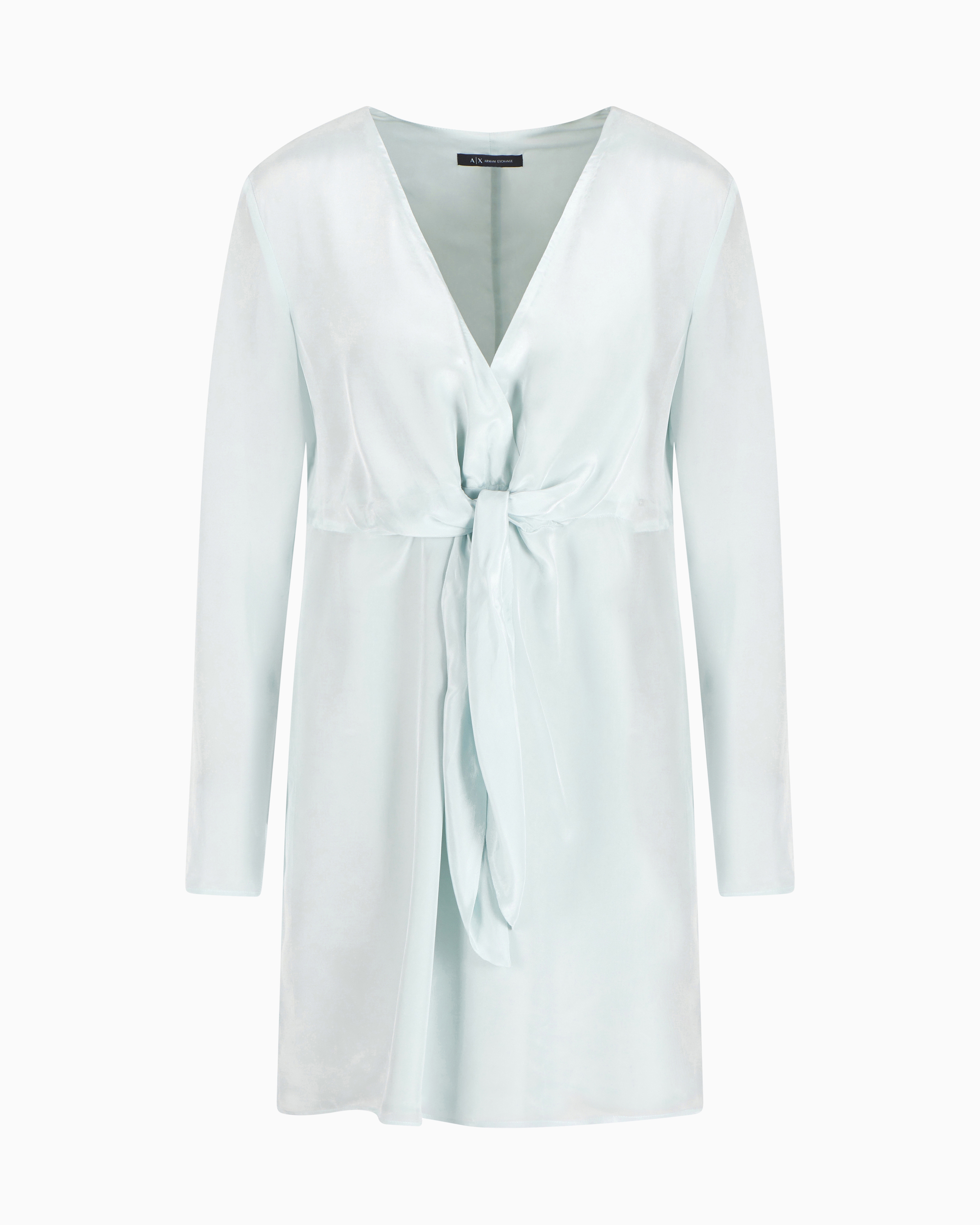 Armani Exchange - Short viscose dress with bow, Woman, Light Blue, Size: