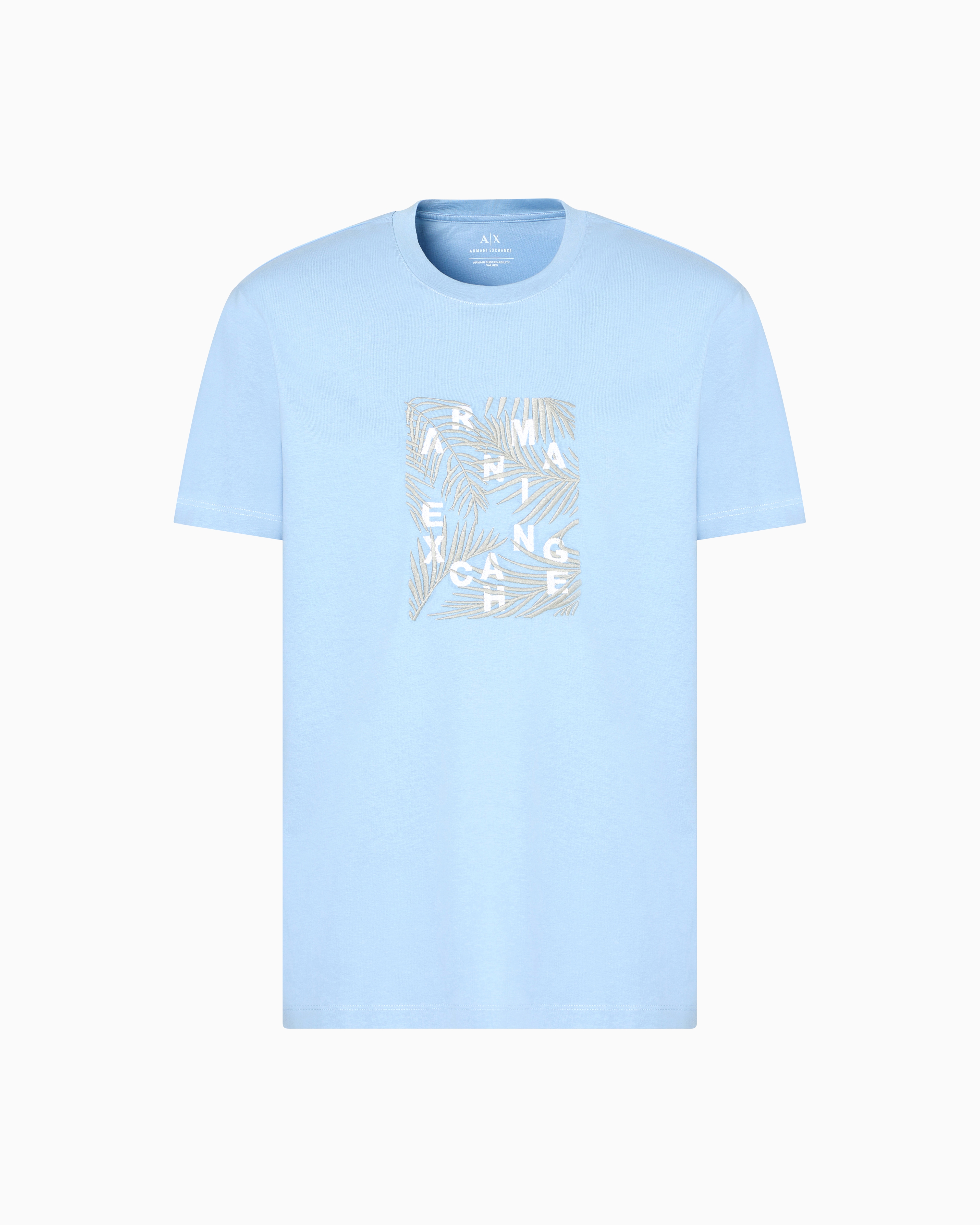 Armani Exchange - Regular fit ASV palm tree print t-shirt, Man, Light Blue, Size:
