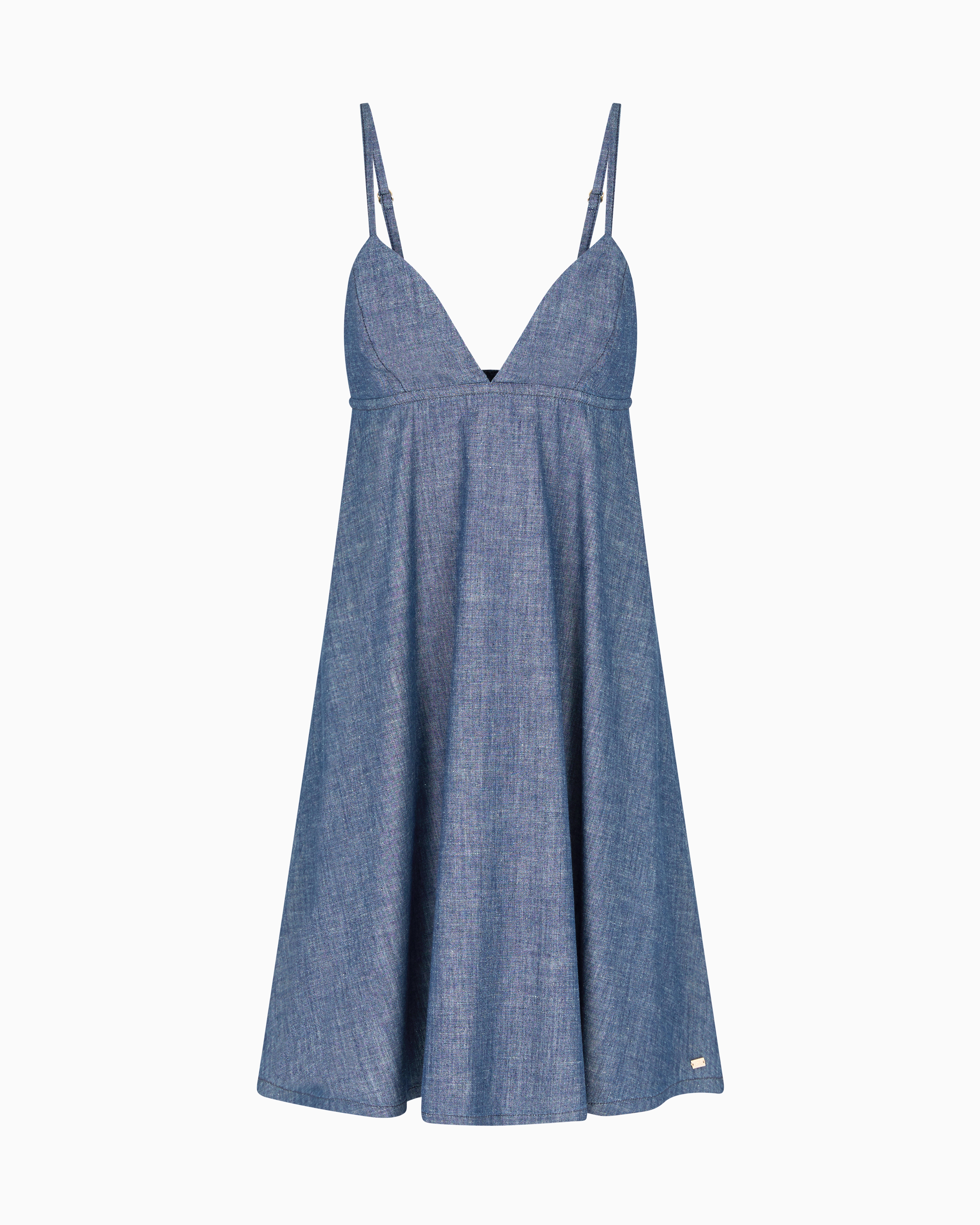 Armani Exchange - Cotton chambray pleated dress, Woman, Blue, Size: