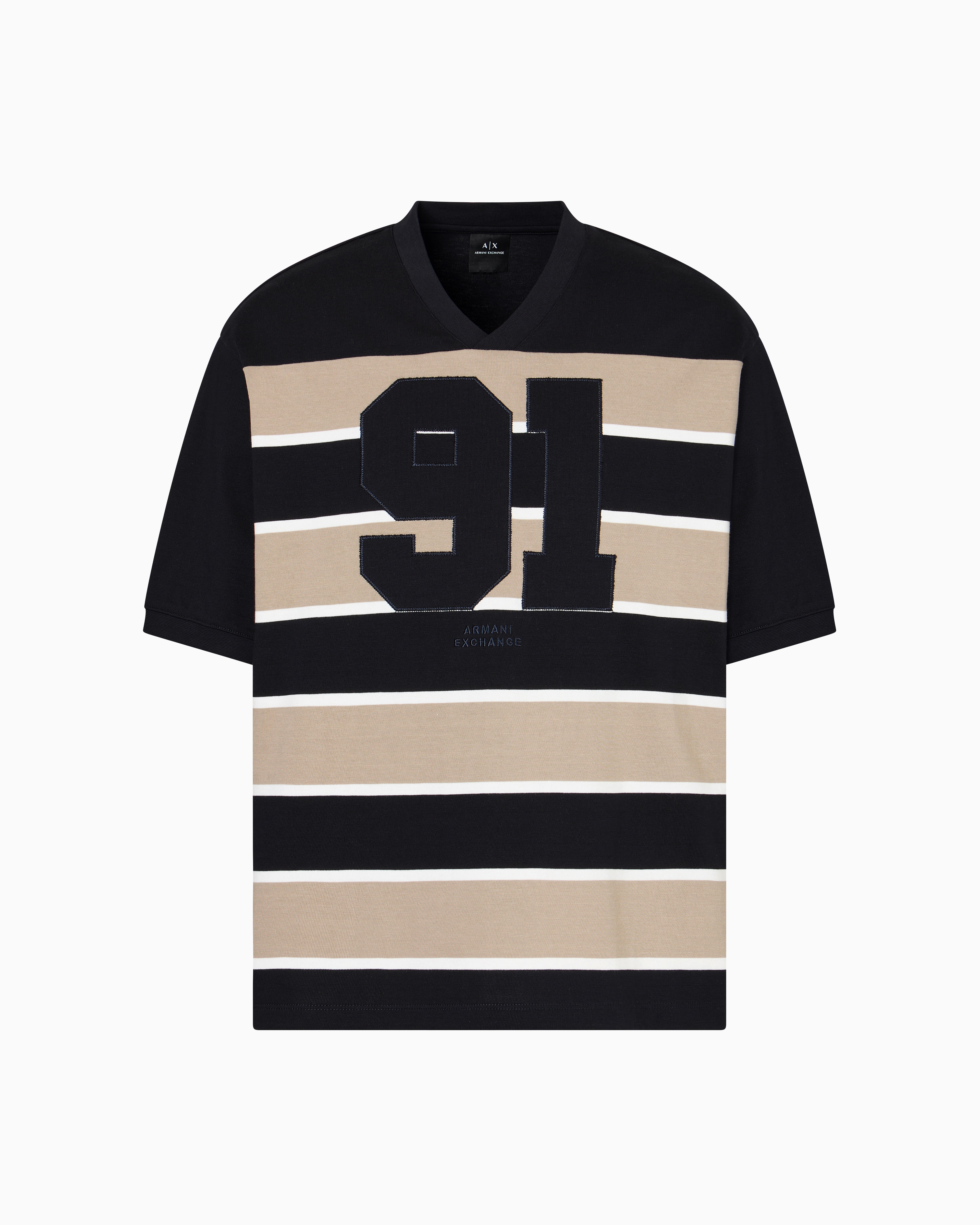 Armani Exchange - Loose fit sweatshirt with maxi stripes 91, Man, Beige, Size: