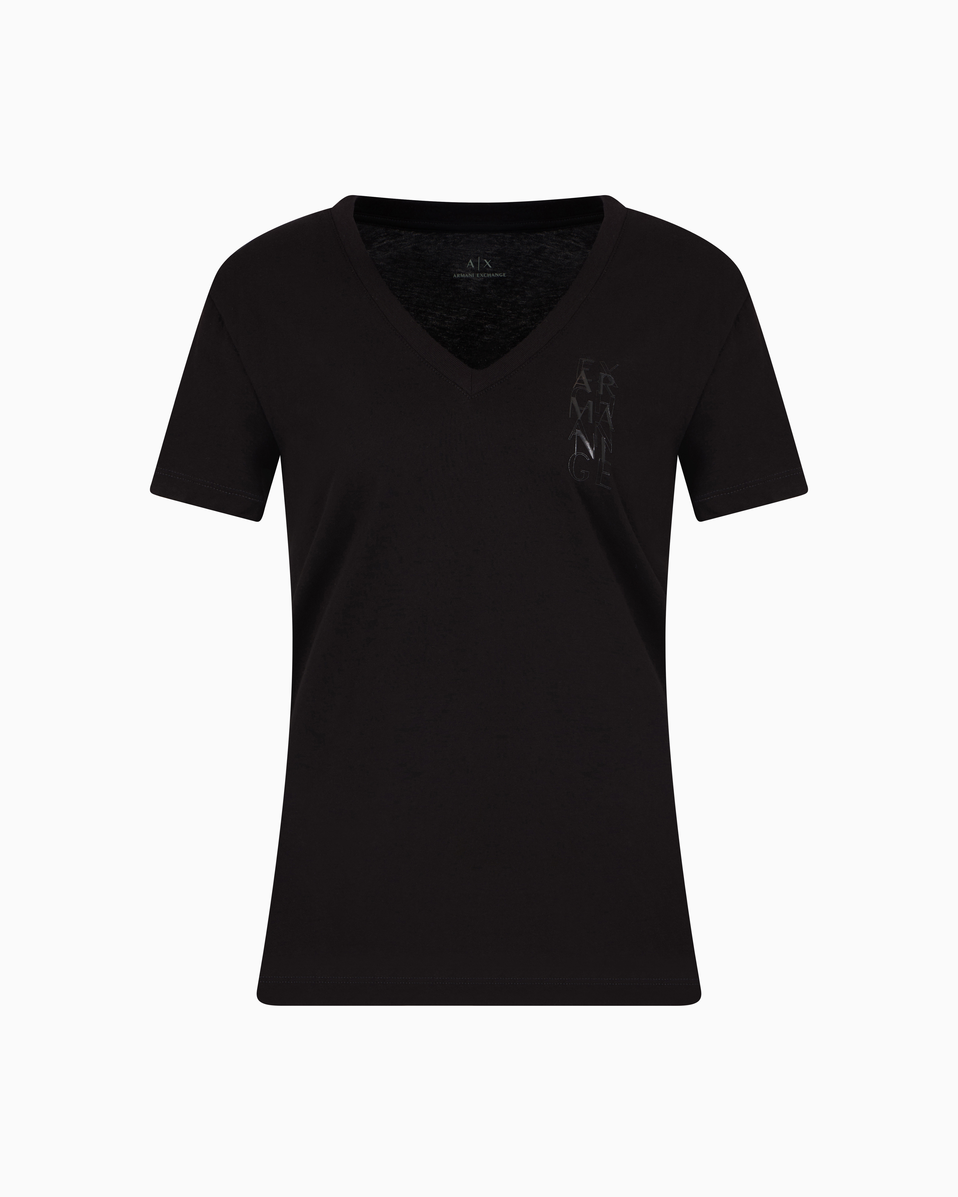 Armani Exchange Black Regular Fit T-Shirt With V-Neck