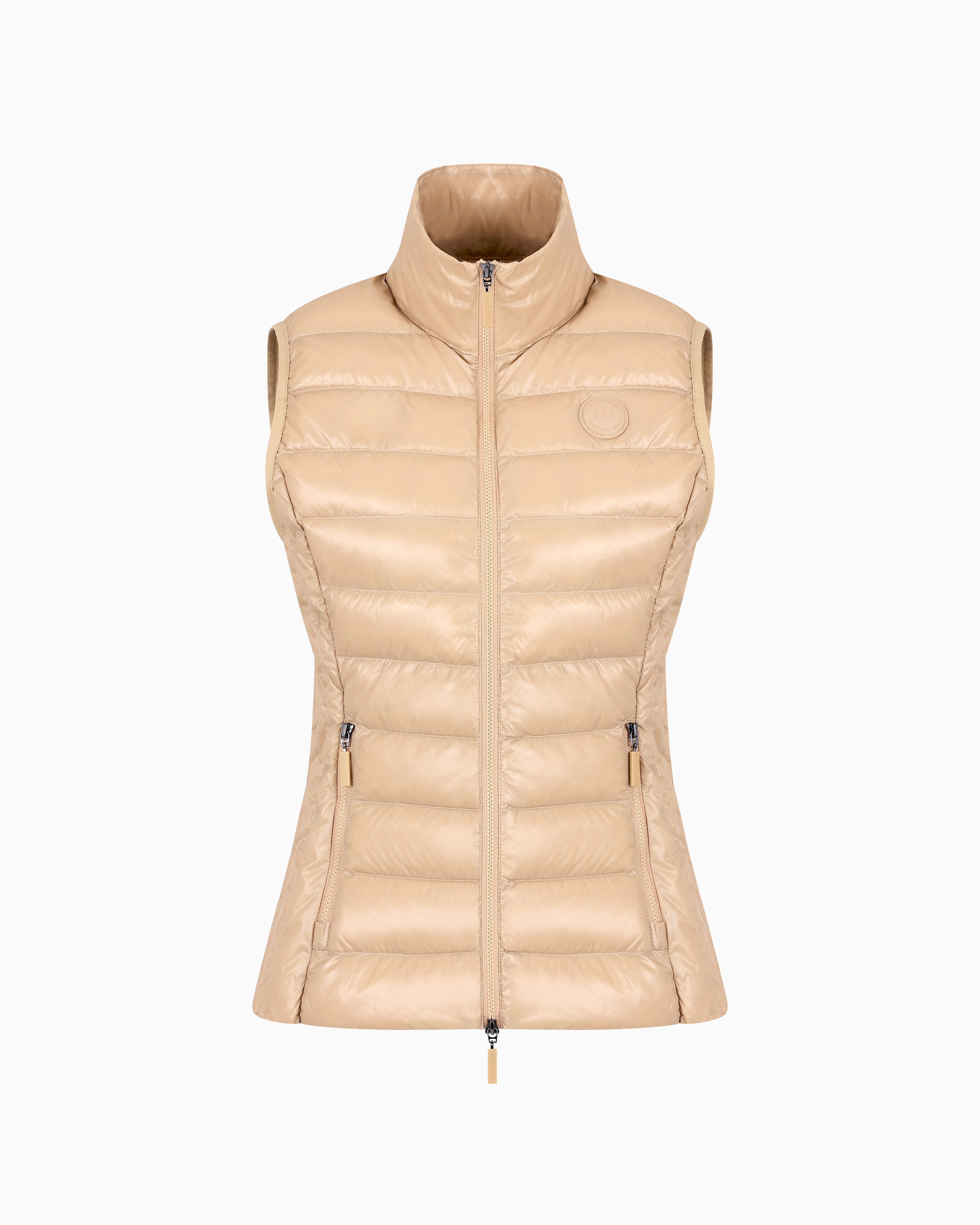 Armani Exchange Camel Sleeveless Padded Down Jacket Extra Small