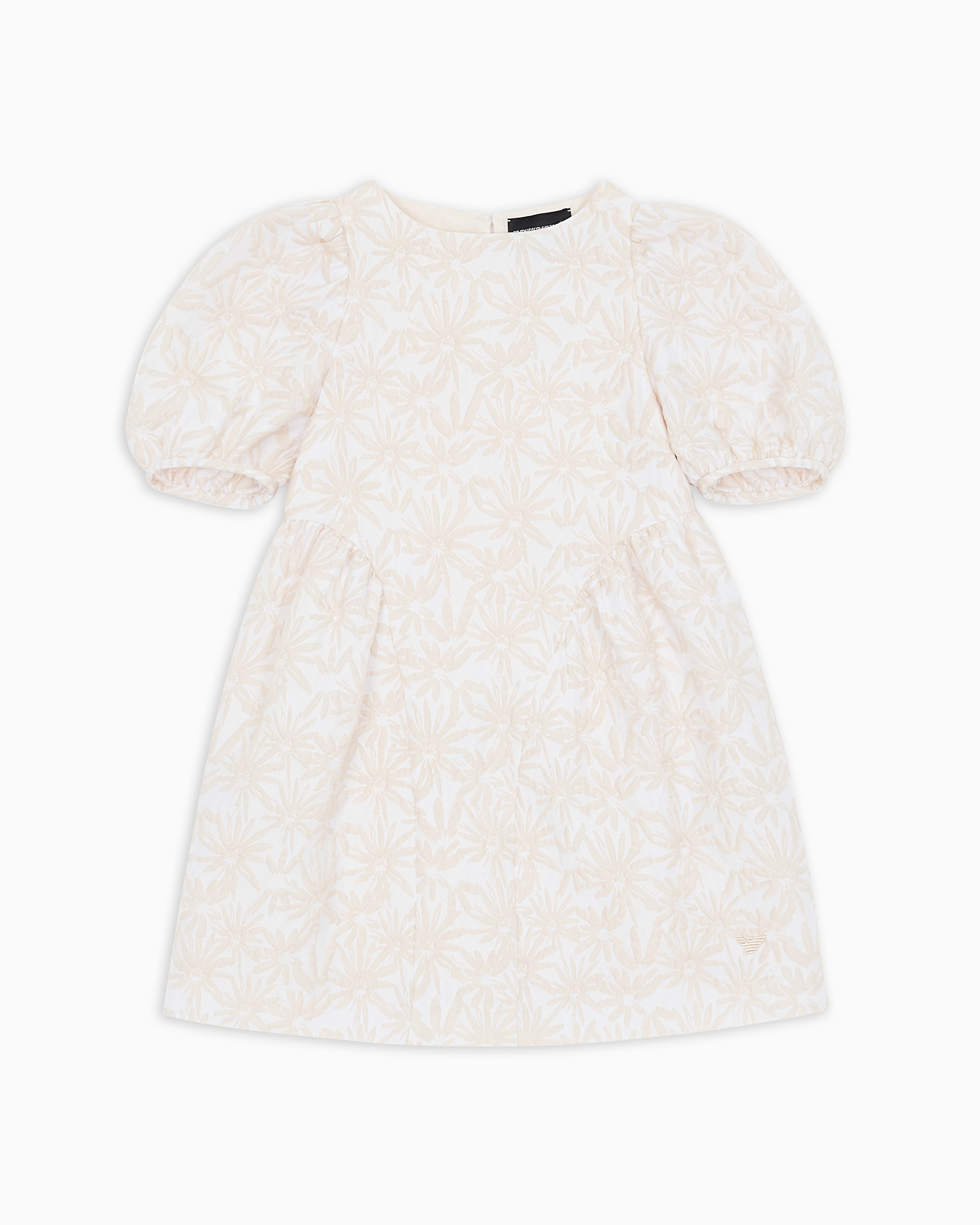 Emporio Armani - Dress with puff sleeves an all-over jacquard floral motif, Girl, Beige, Size: