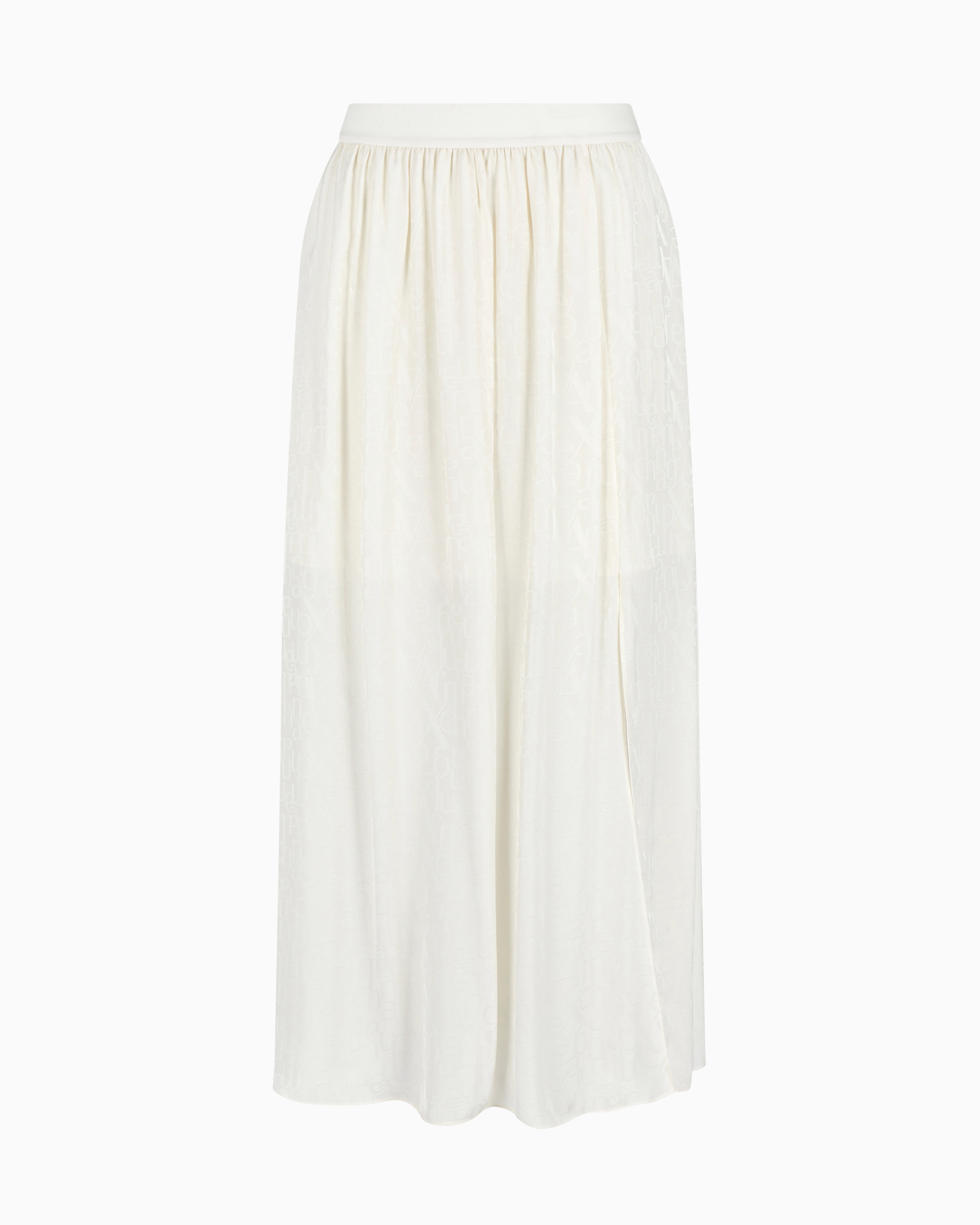 Armani Exchange - Longuette skirt in voile with slit, Woman, White, Size: 4