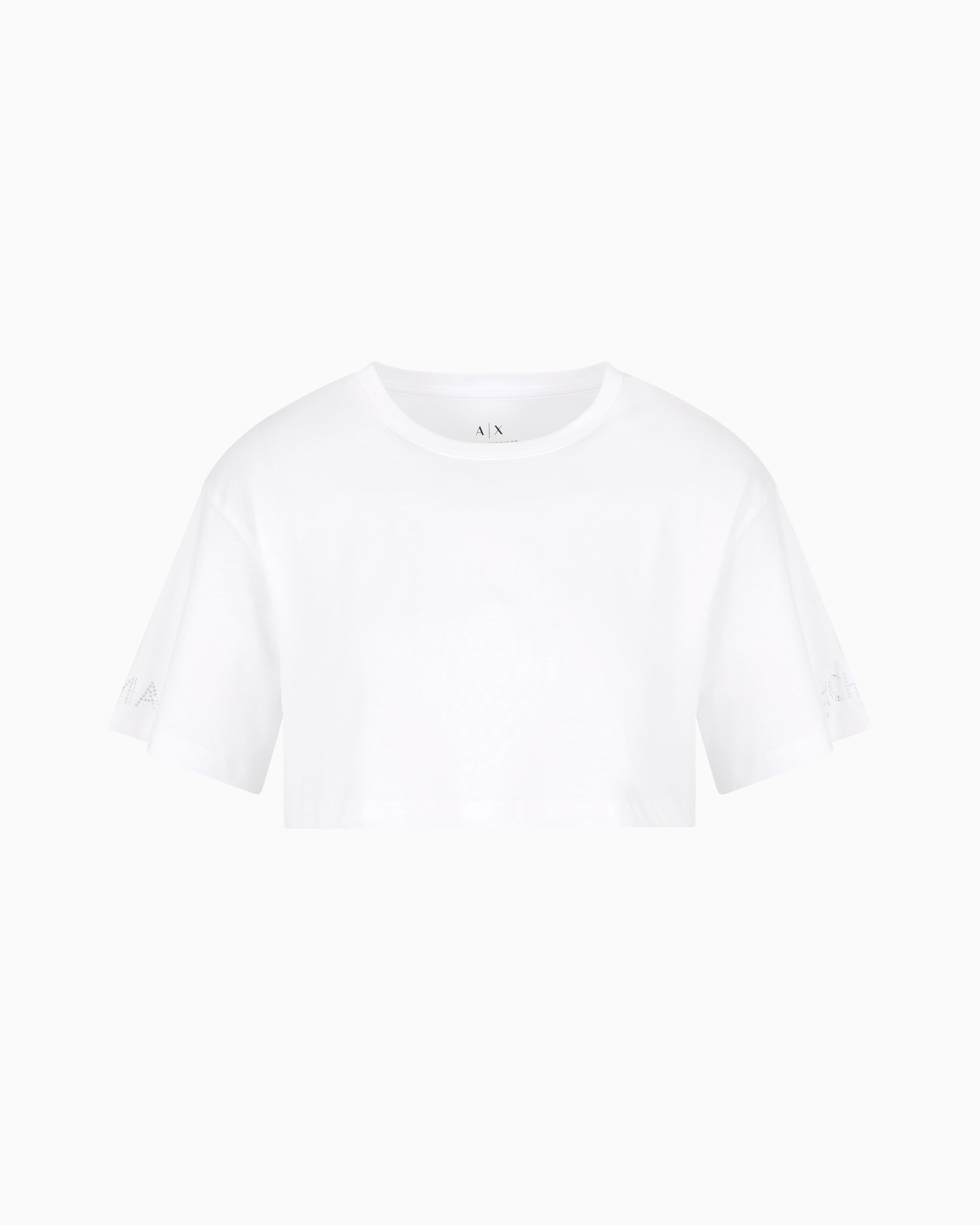 Armani Exchange White Cropped T-Shirt With Logo On The Sleeves Small