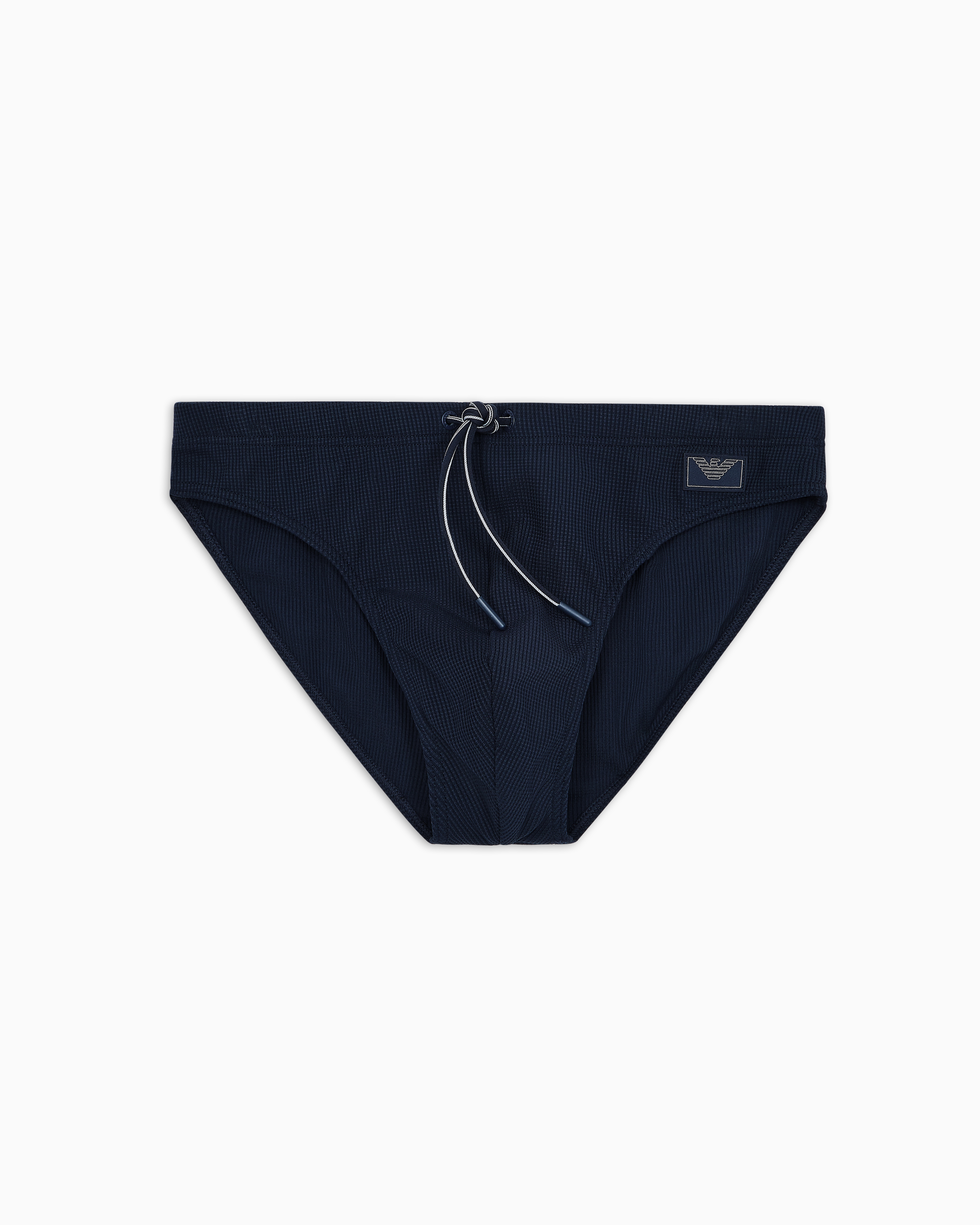 Emporio Armani Satin Label Piqué Low-rise Swim Briefs In Navy Blue