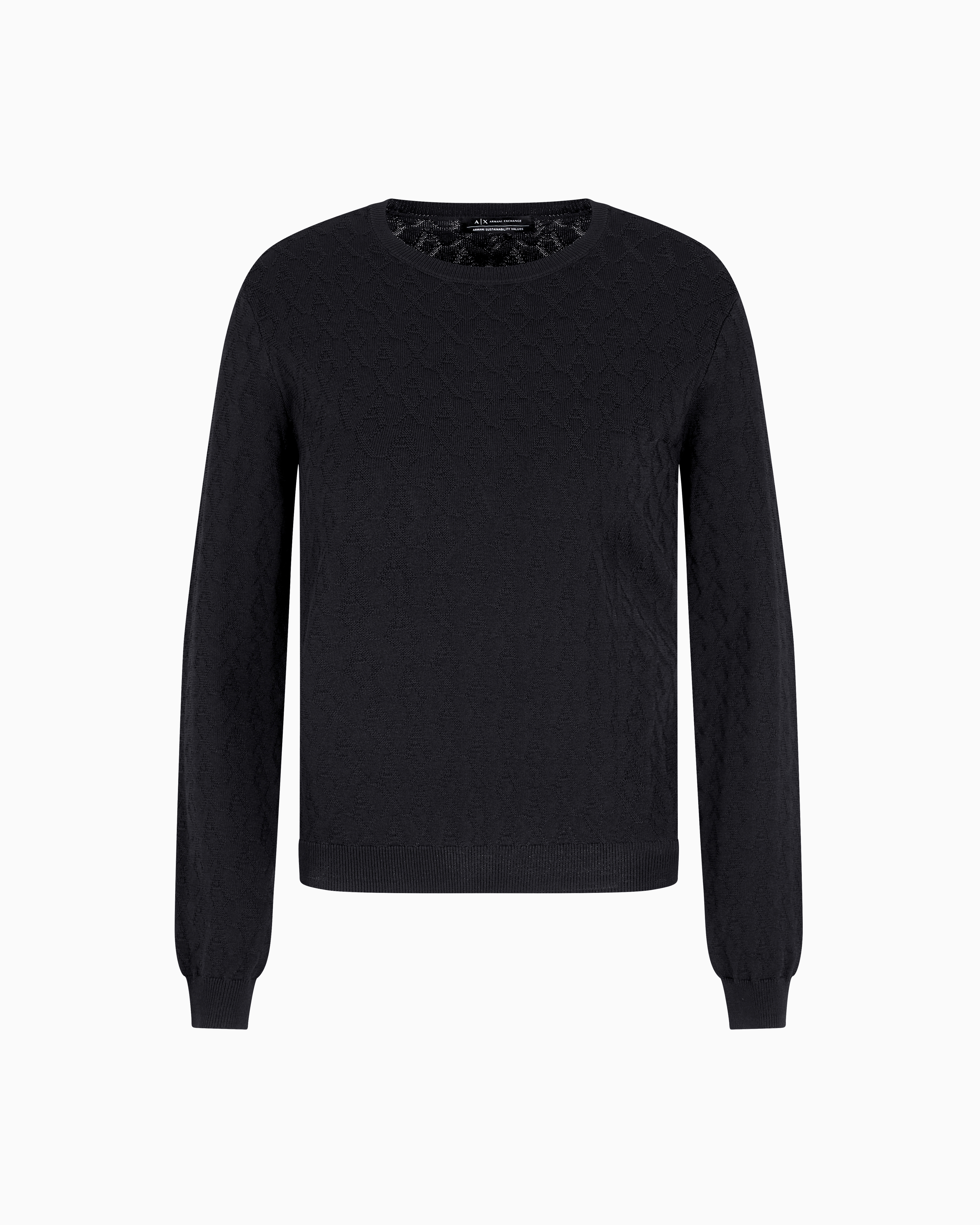 Armani Exchange Black Sweater With Allover Jacquard Logo Large