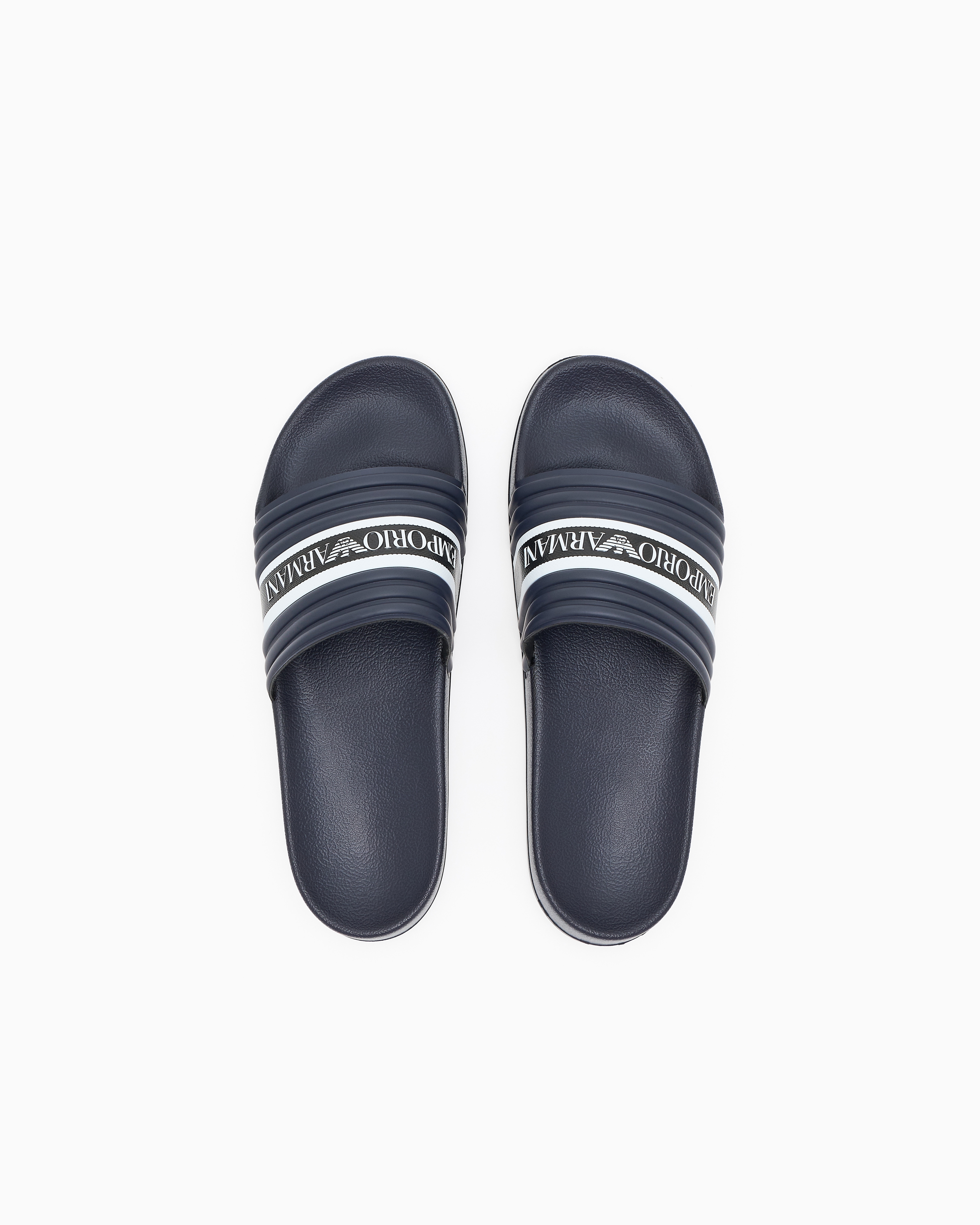 Emporio Armani Pvc Slides With Logo Tape In Blue