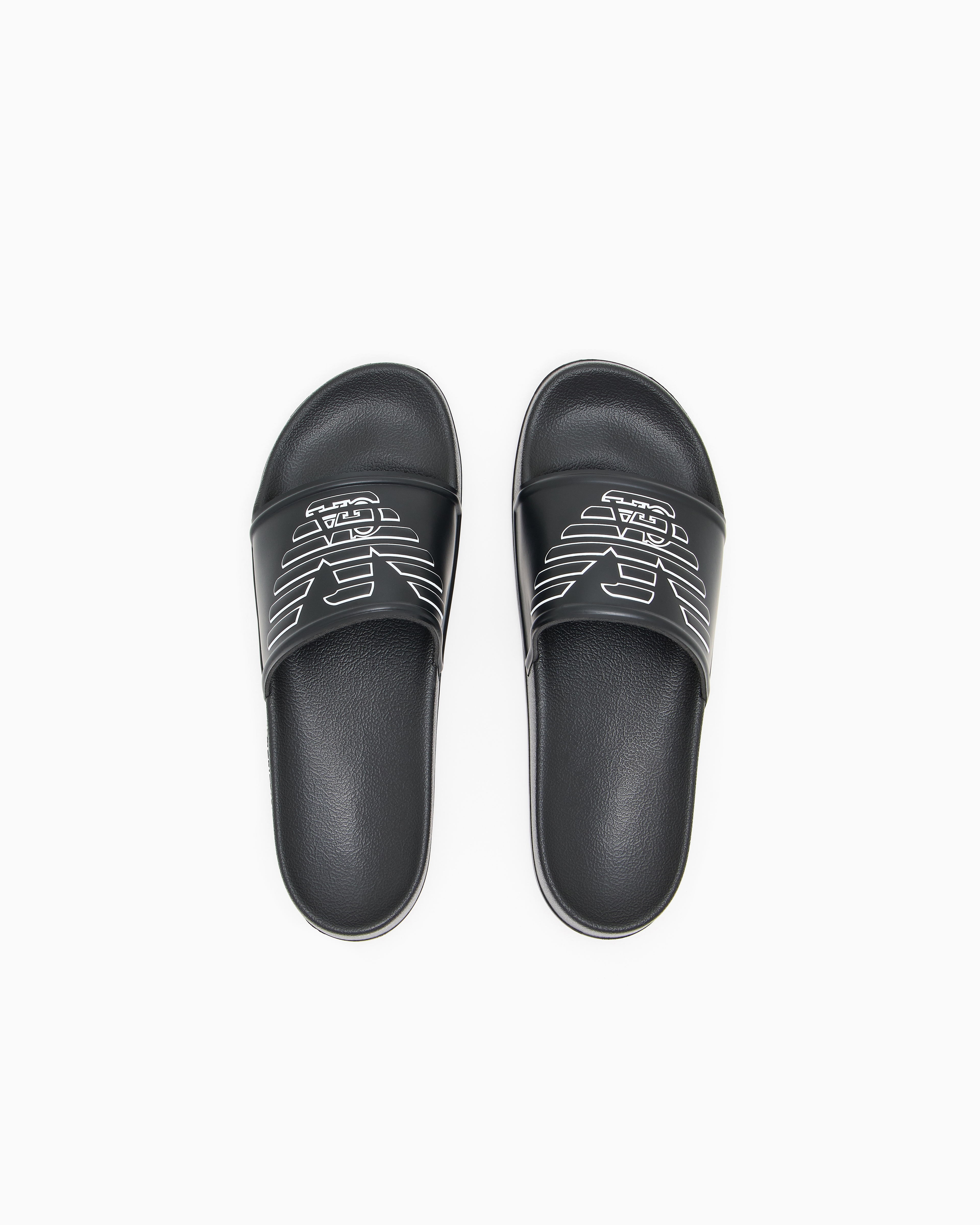Emporio Armani Pvc Slides With Oversized, Embossed Eagle In Black