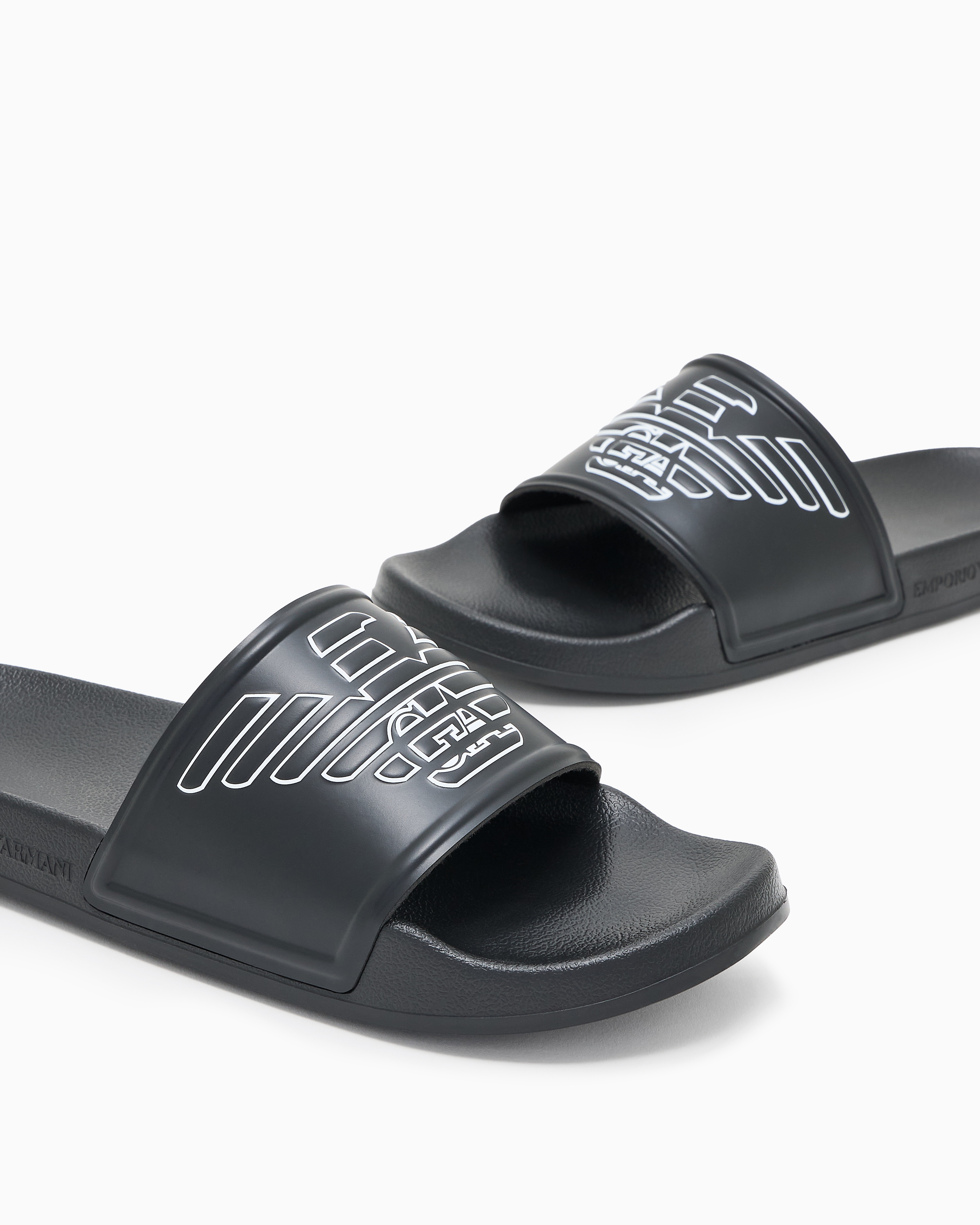 Emporio Armani Pvc Slides With Oversized, Embossed Eagle In Black
