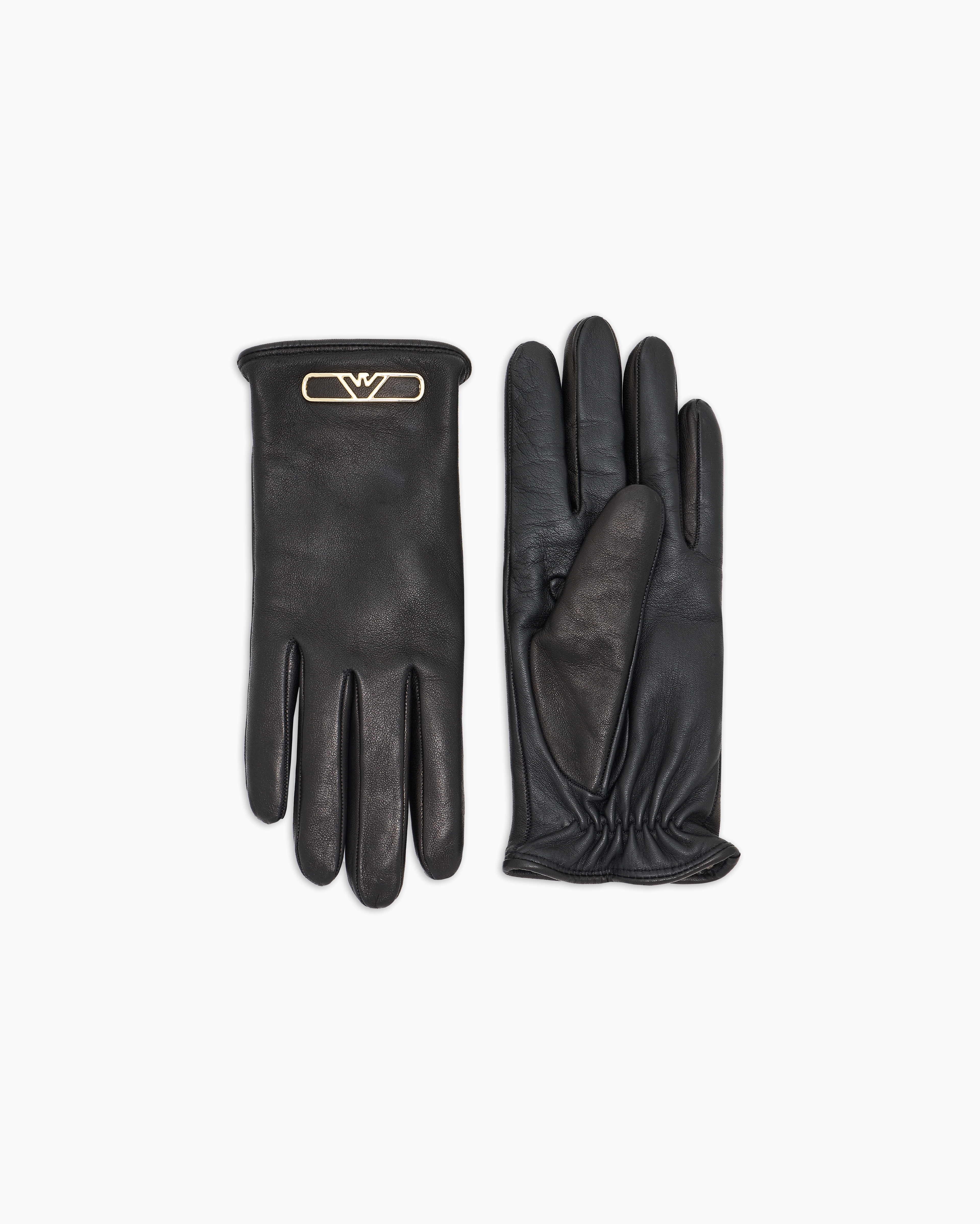 Leather touchscreen gloves with metal eagle | Emporio Armani
