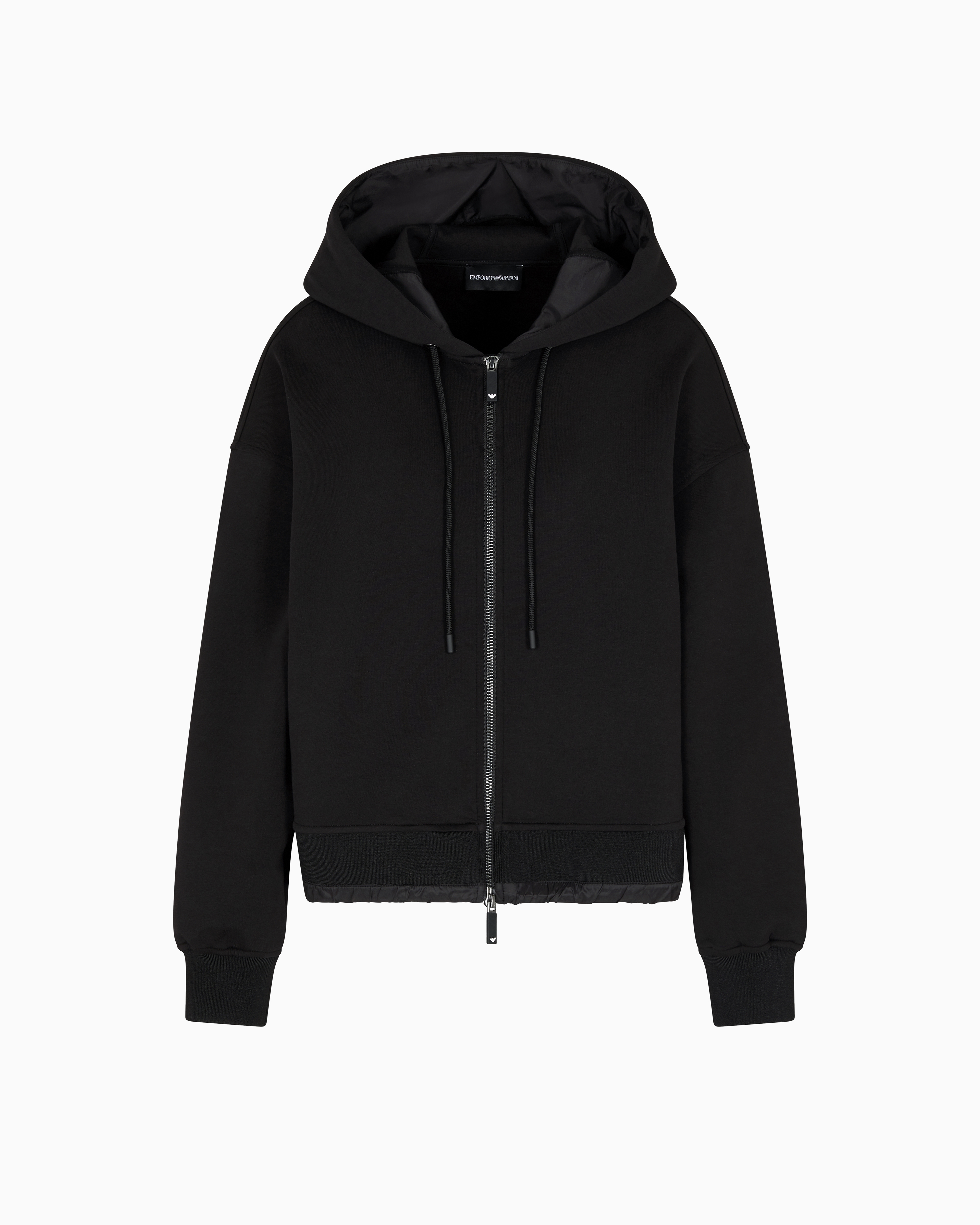 Emporio Armani - Travel Essentials capsule collection double-jersey hooded sweatshirt, Woman, Black, Size: