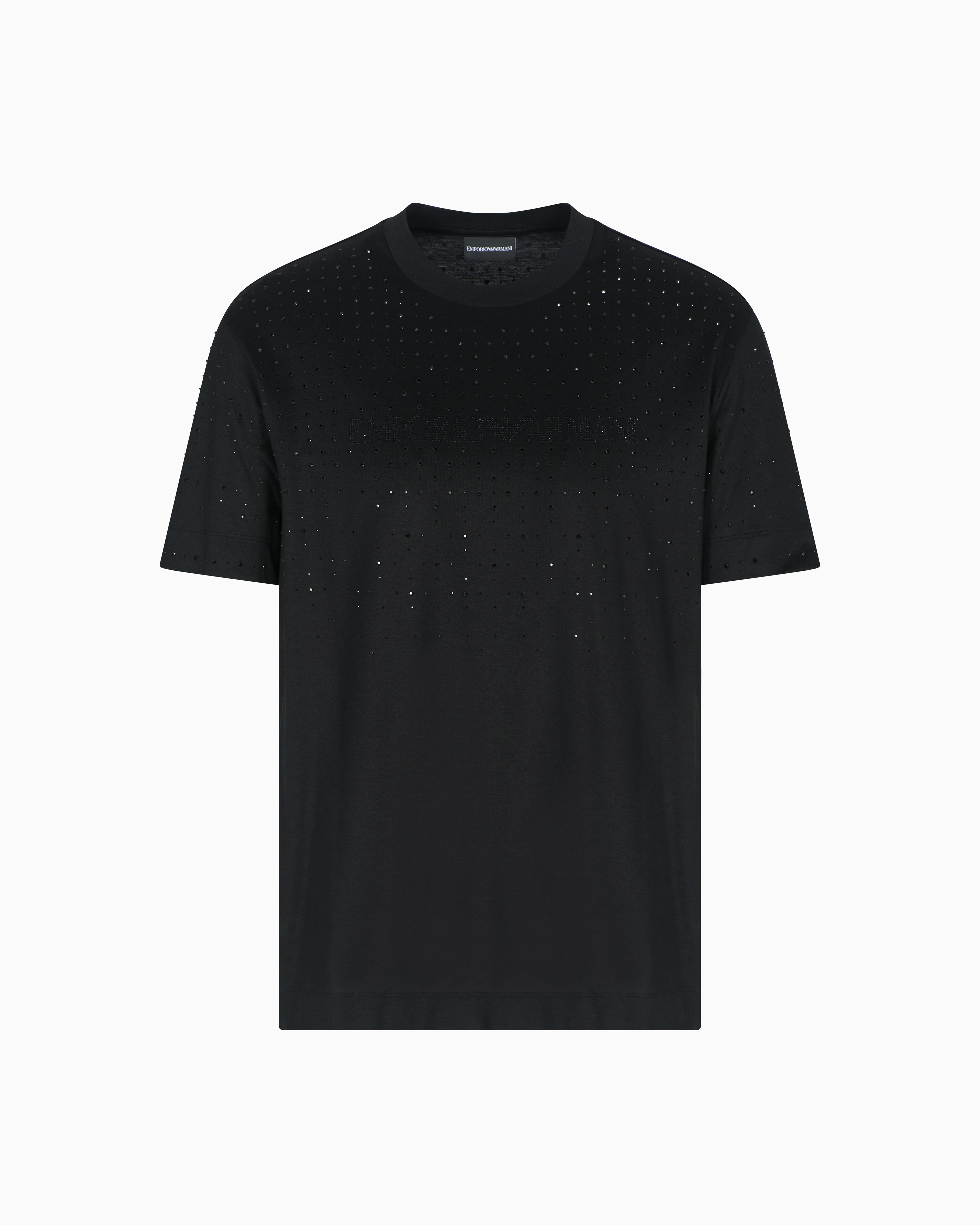 Emporio Armani Clubwear T-shirt In A Lyocell Blend Jersey With Rhinestones In Black