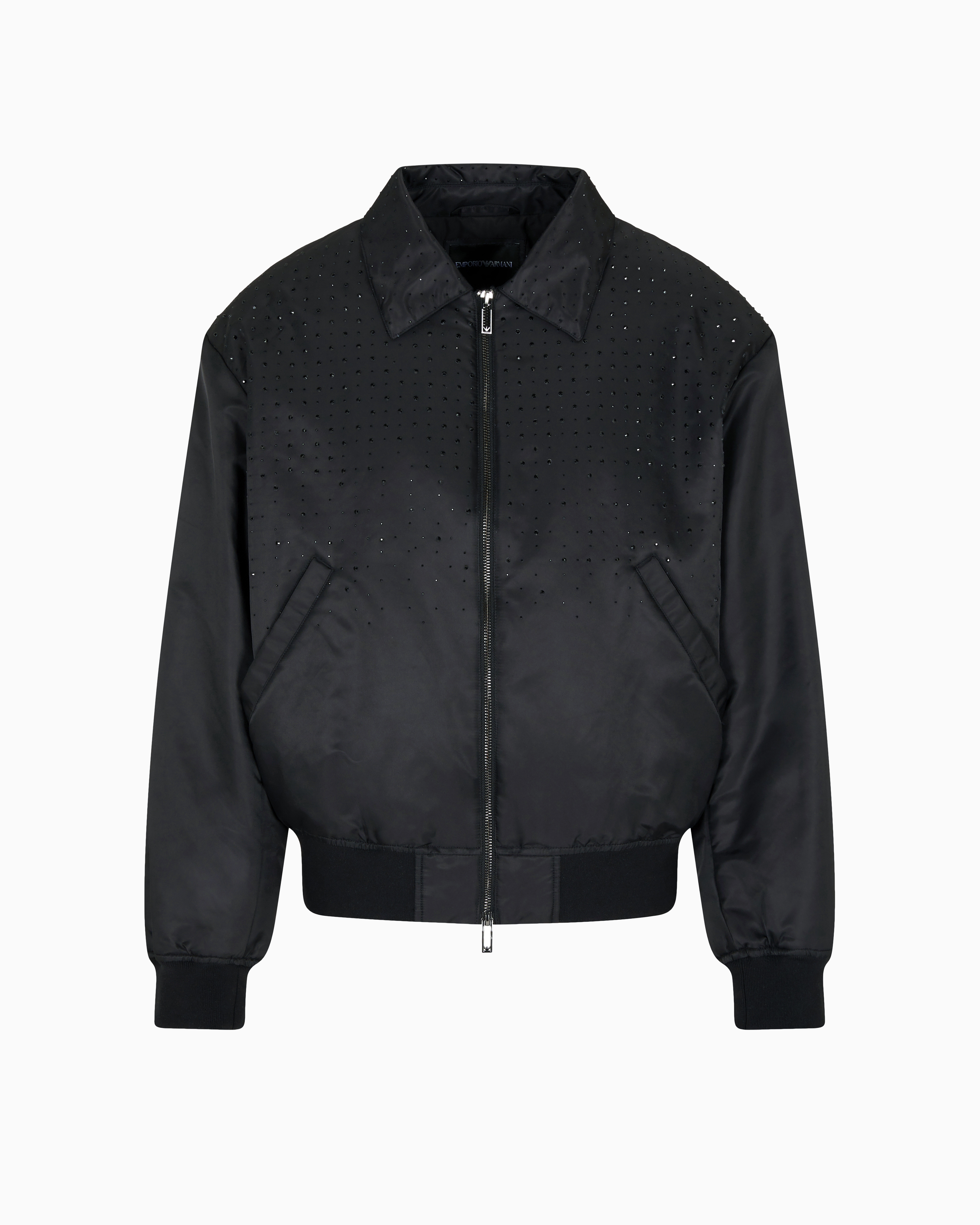 Emporio Armani - Clubwear satin bomber jacket with rhinestones, Man, Black, Size: