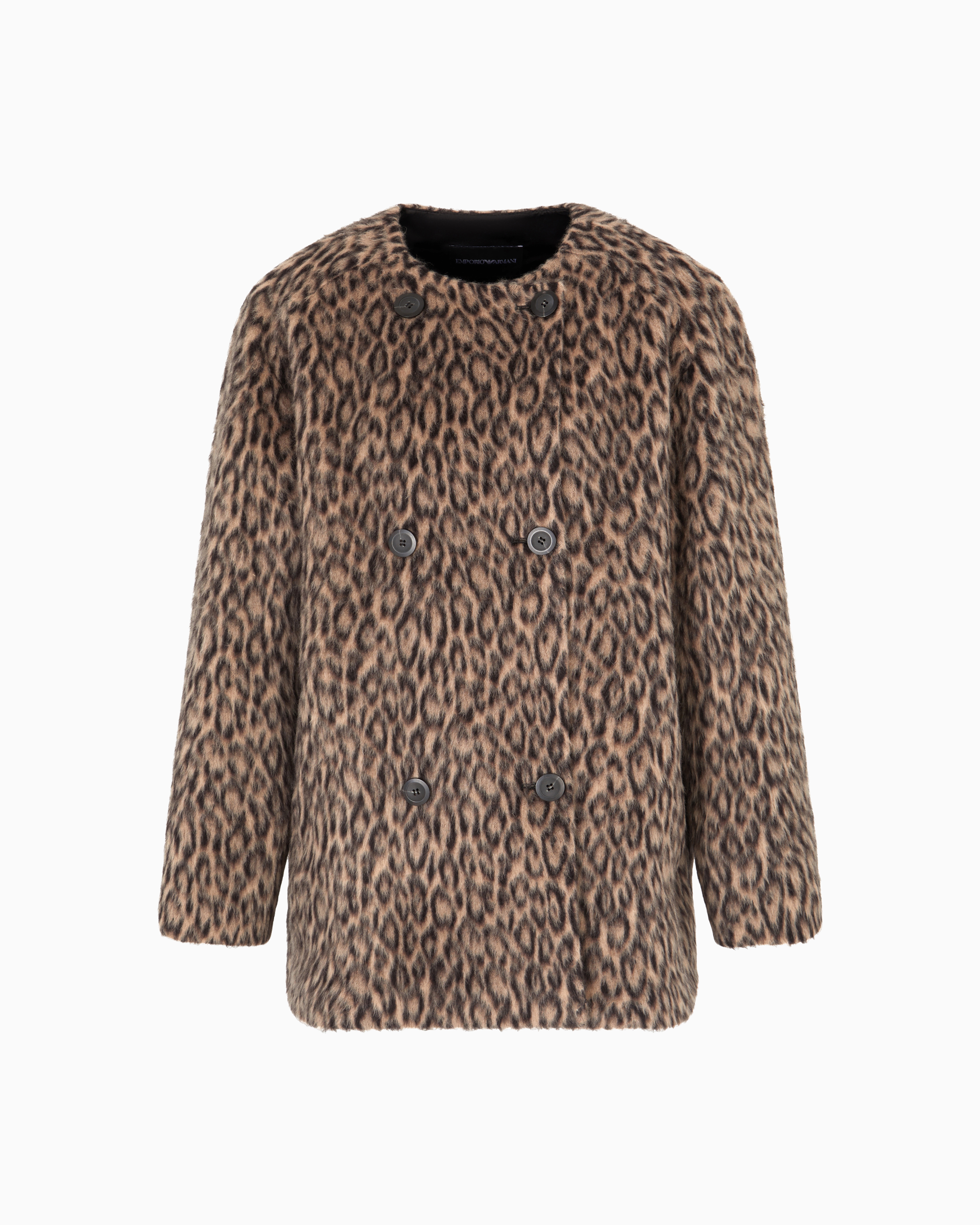 Double-breasted animal-print wool-blend pea coat | Emporio Armani US