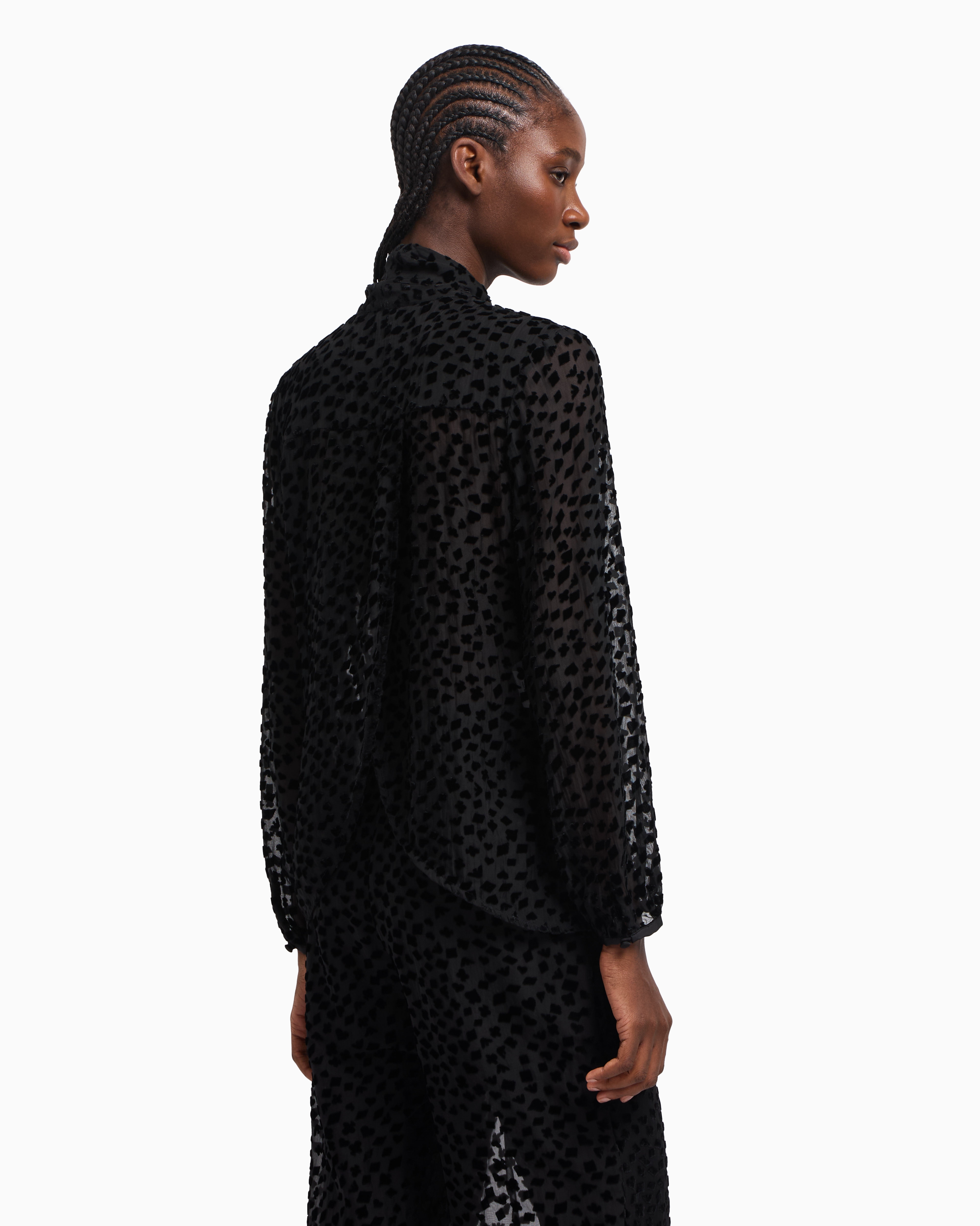 Emporio Armani Asv Jeu De Cartes Devoré Tulle Shirt With Foulard Collar