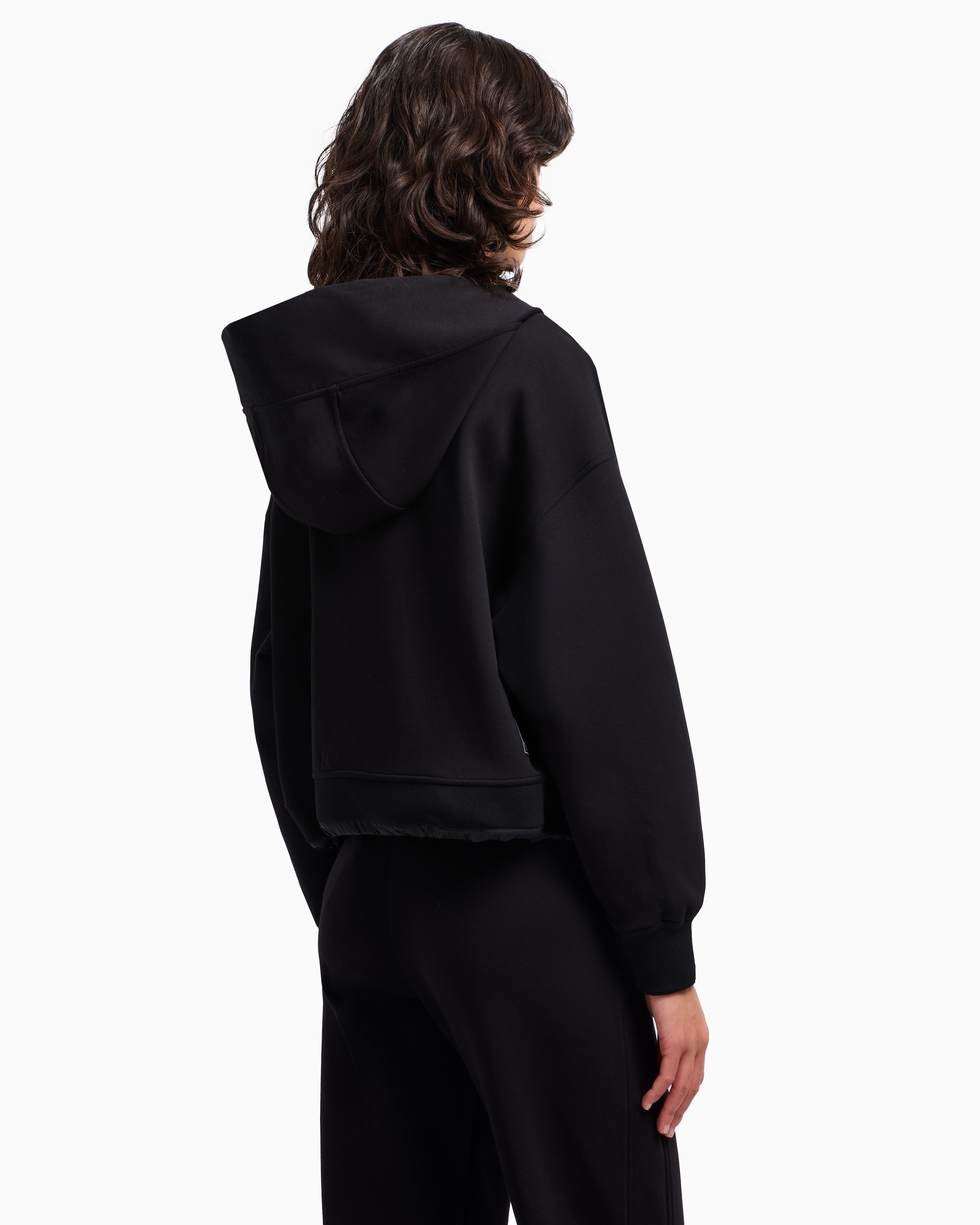 Emporio Armani - Travel Essentials capsule collection double-jersey hooded sweatshirt, Woman, Black, Size: