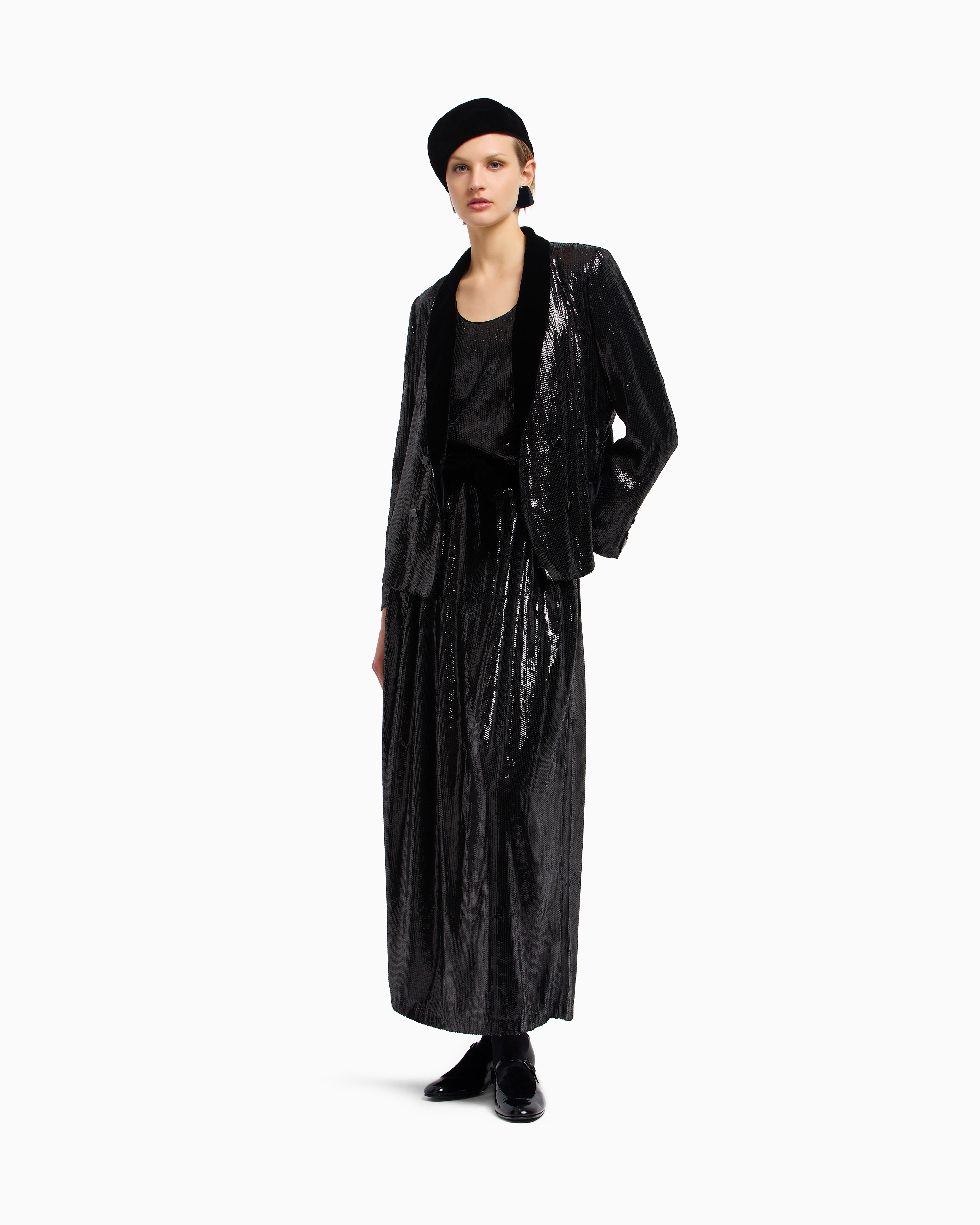 Emporio Armani - Long skirt with all-over sequins, Woman, Black, Size: