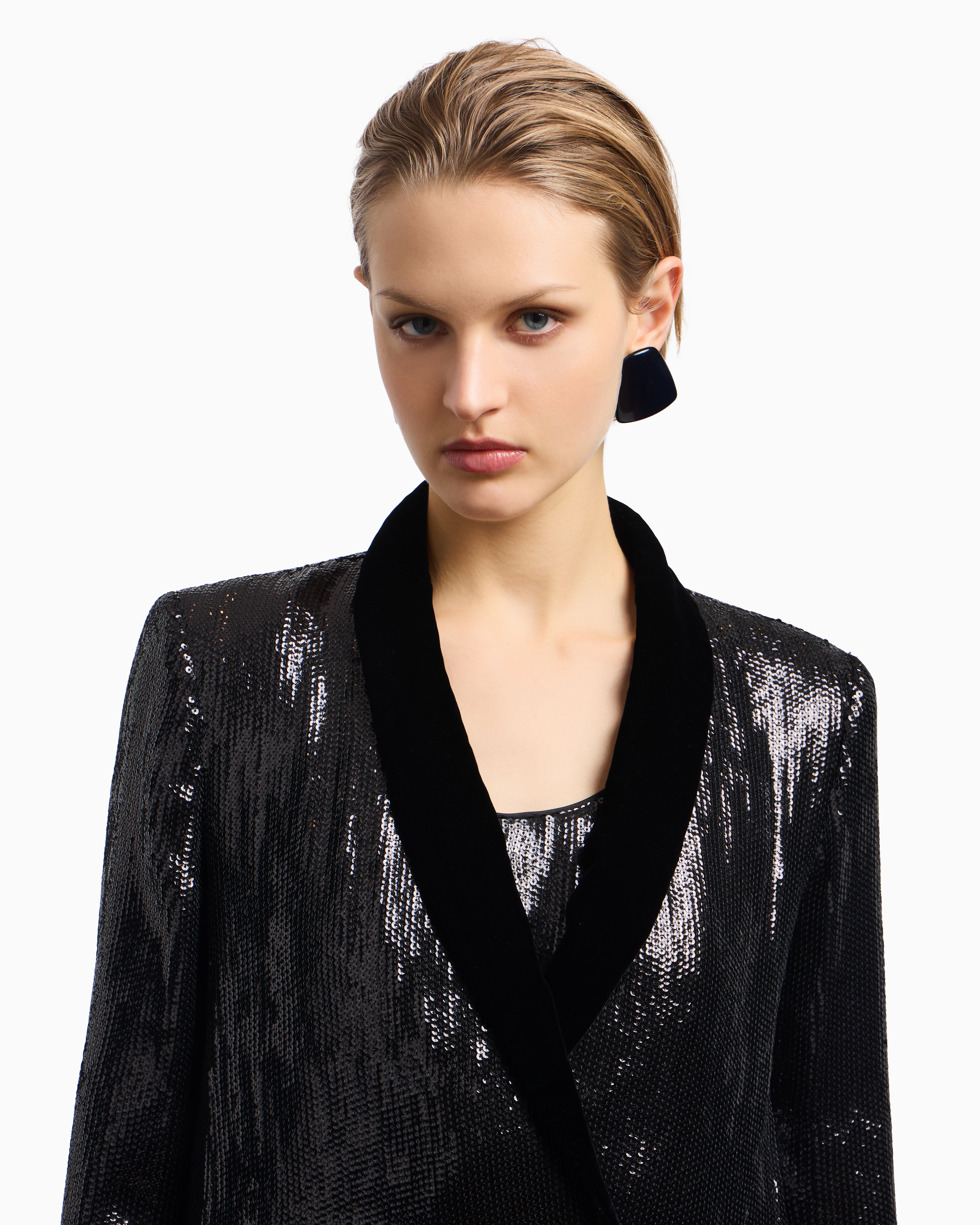 Emporio Armani Double-breasted Blazer With All-over Sequins In Black