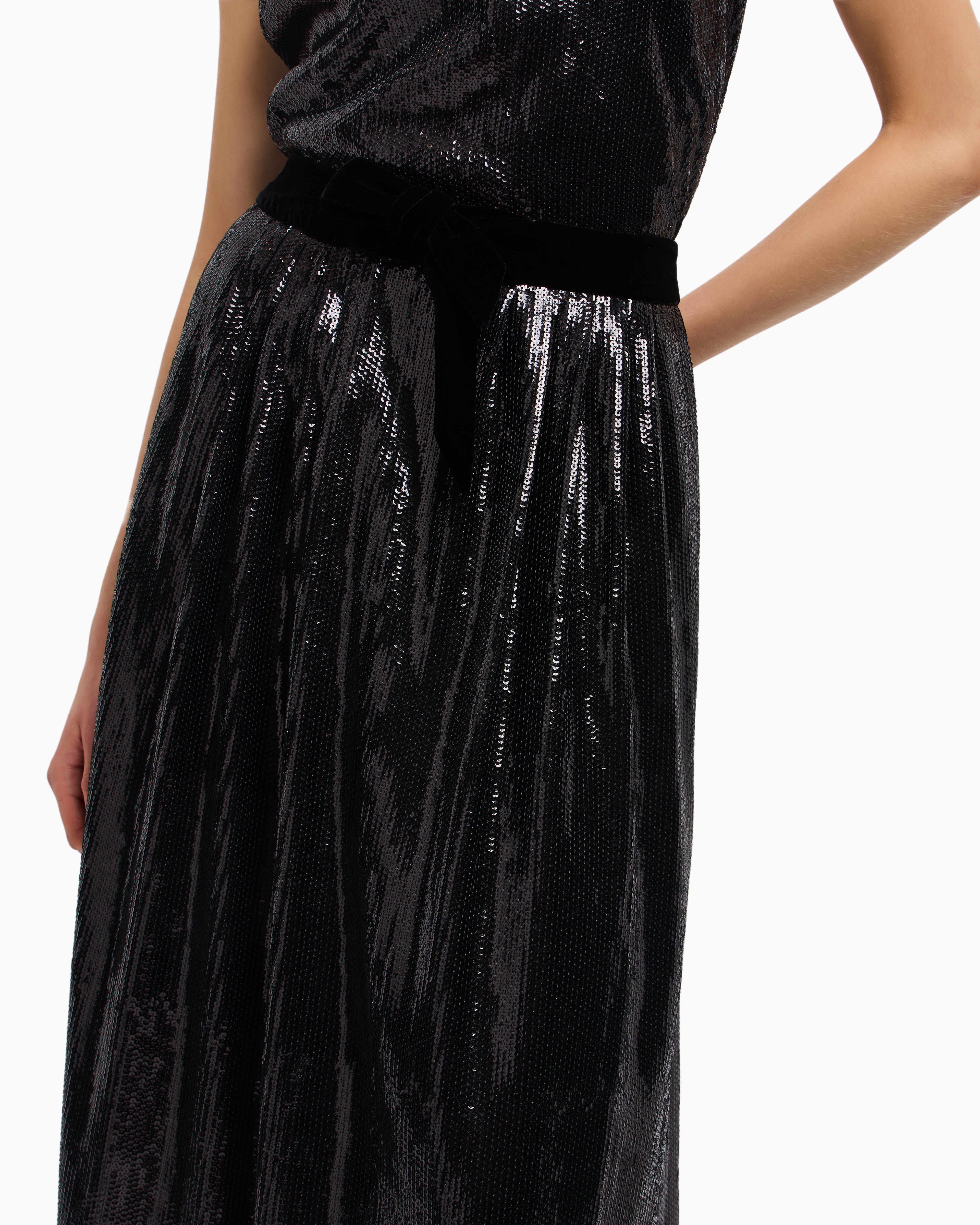Emporio Armani - Long skirt with all-over sequins, Woman, Black, Size:
