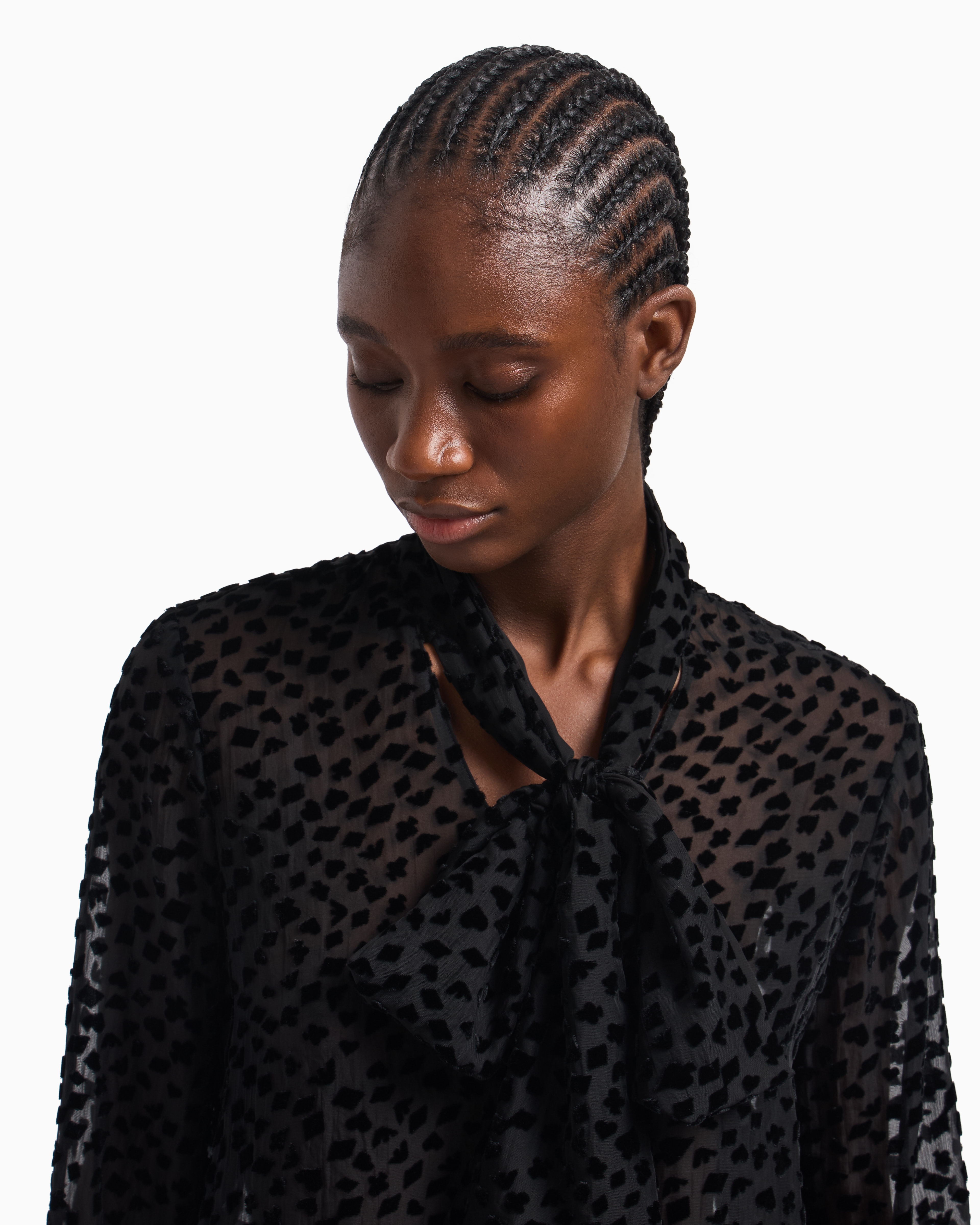 Emporio Armani Asv Jeu De Cartes Devoré Tulle Shirt With Foulard Collar