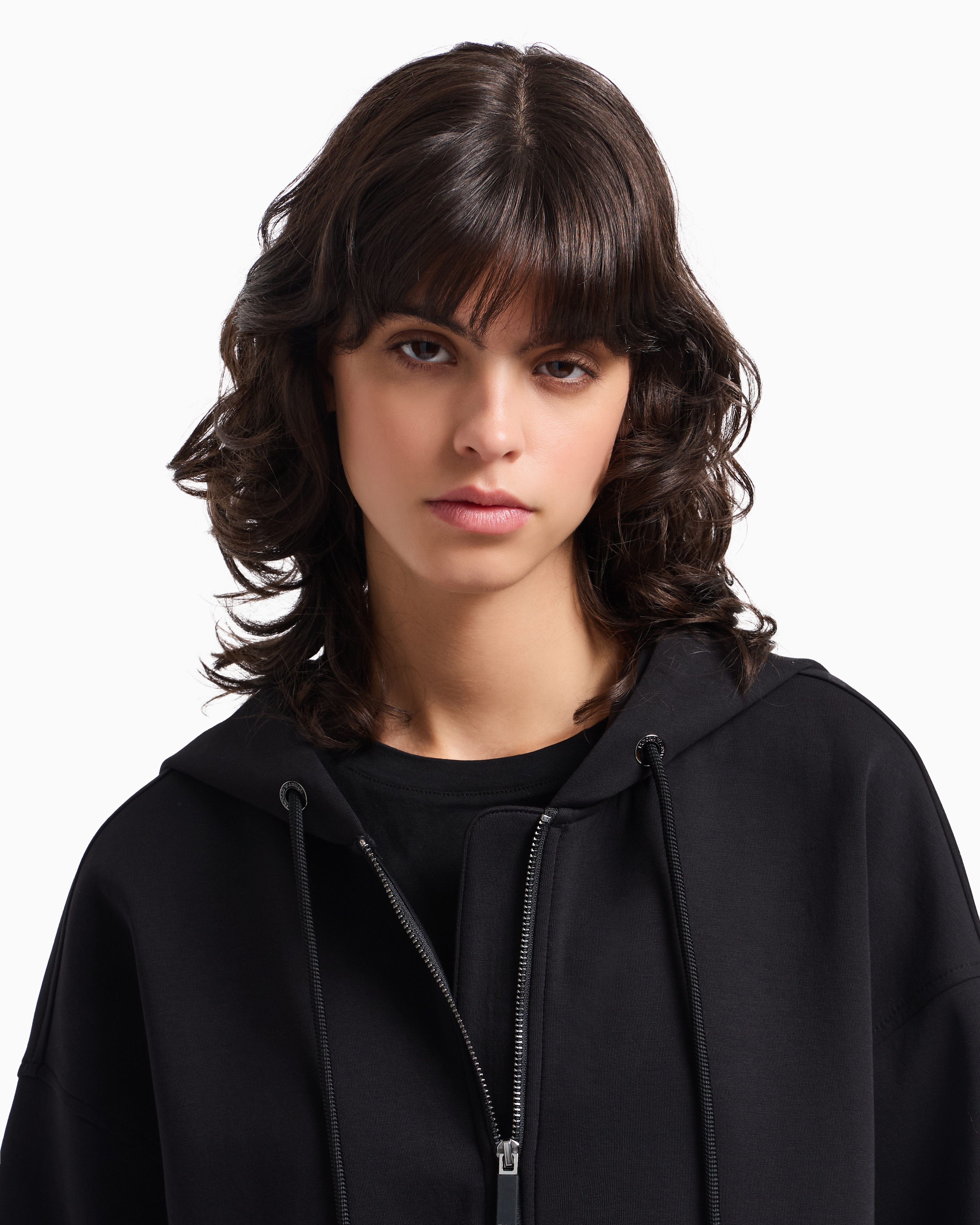 Emporio Armani - Travel Essentials capsule collection double-jersey hooded sweatshirt, Woman, Black, Size: