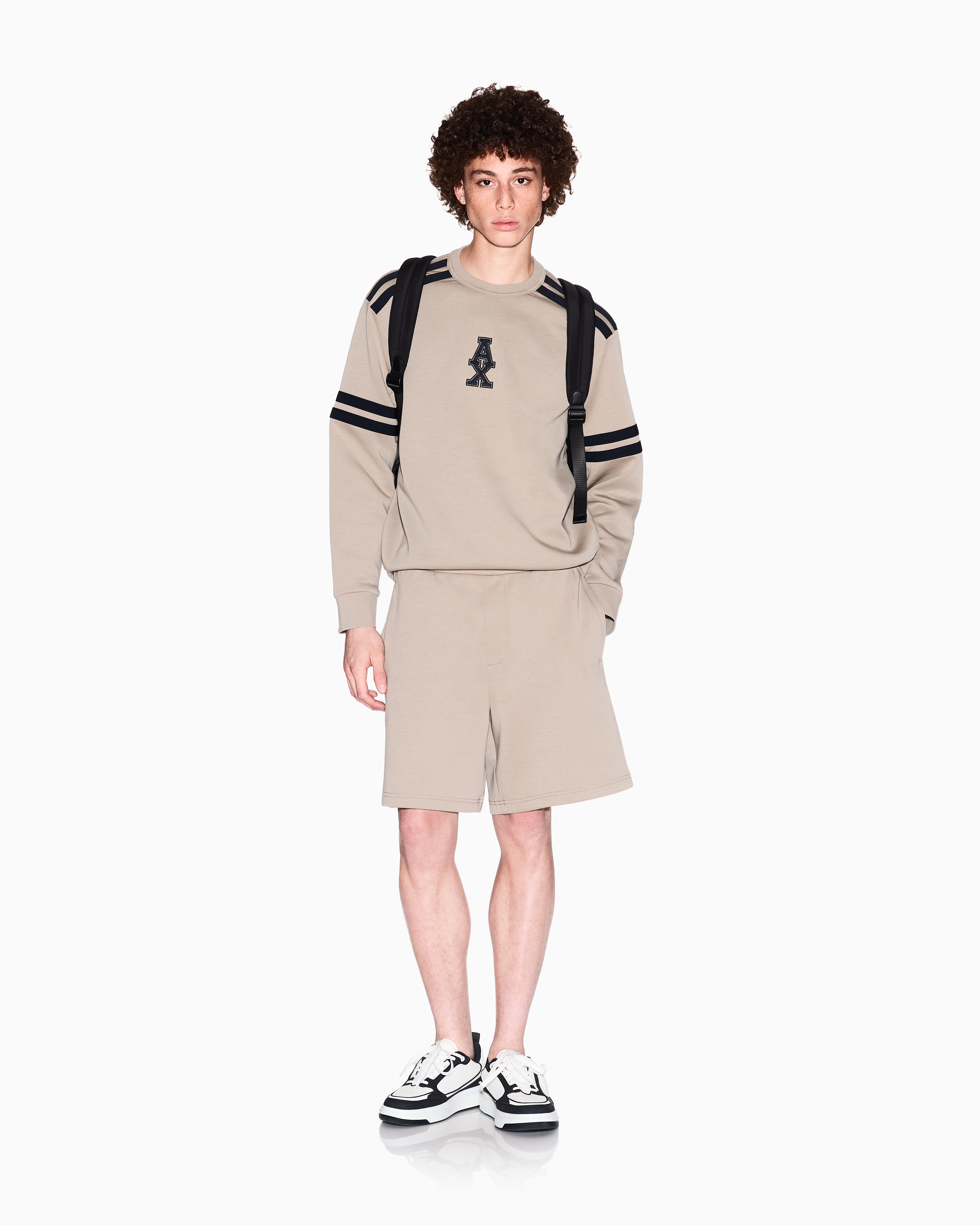 Armani Exchange - Crewneck sweatshirt with stripes and logo, Man, Beige, Size: XXL