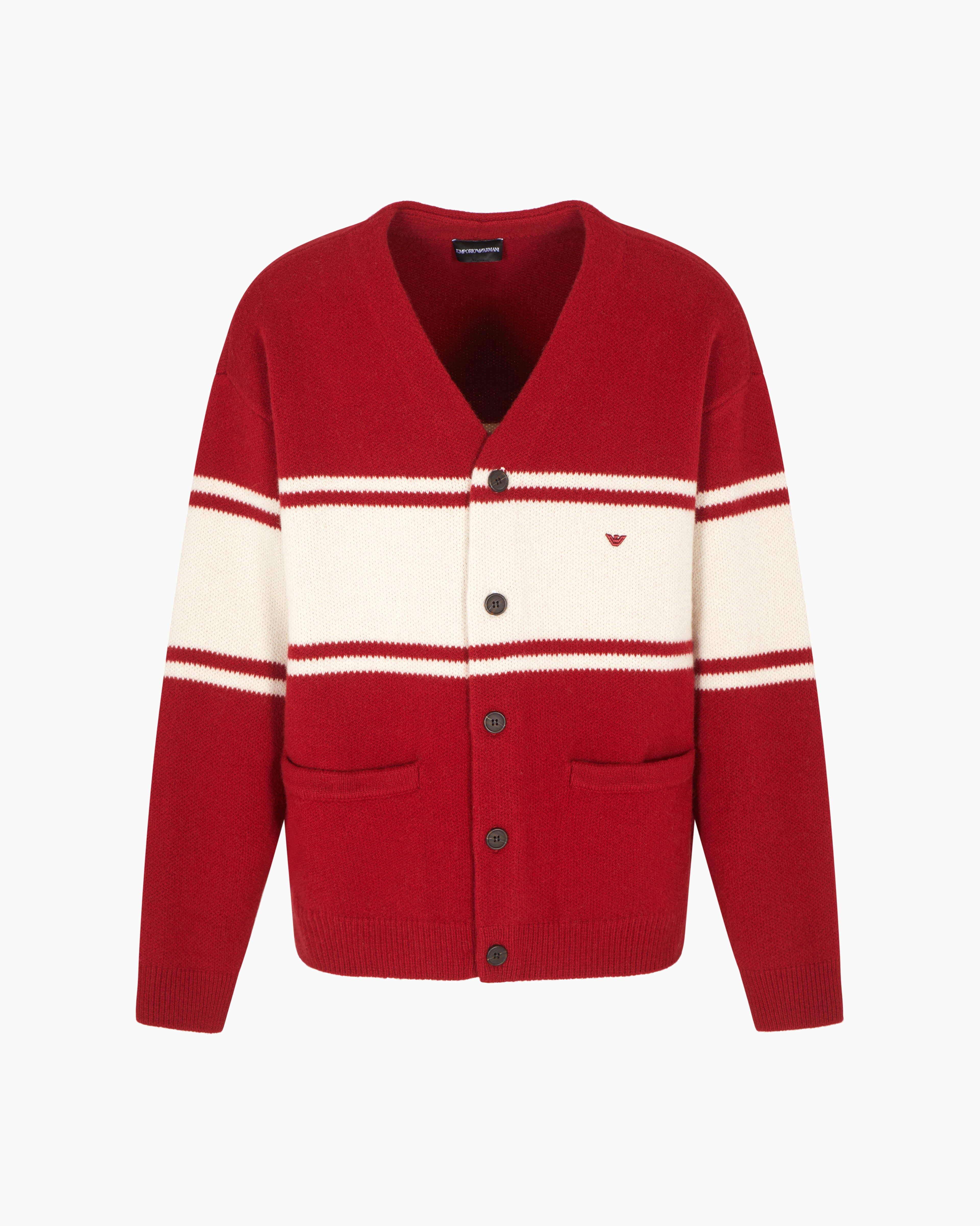 Emporio Armani - V-neck cardigan made of plush-knit virgin wool, Man, Red, Size: M