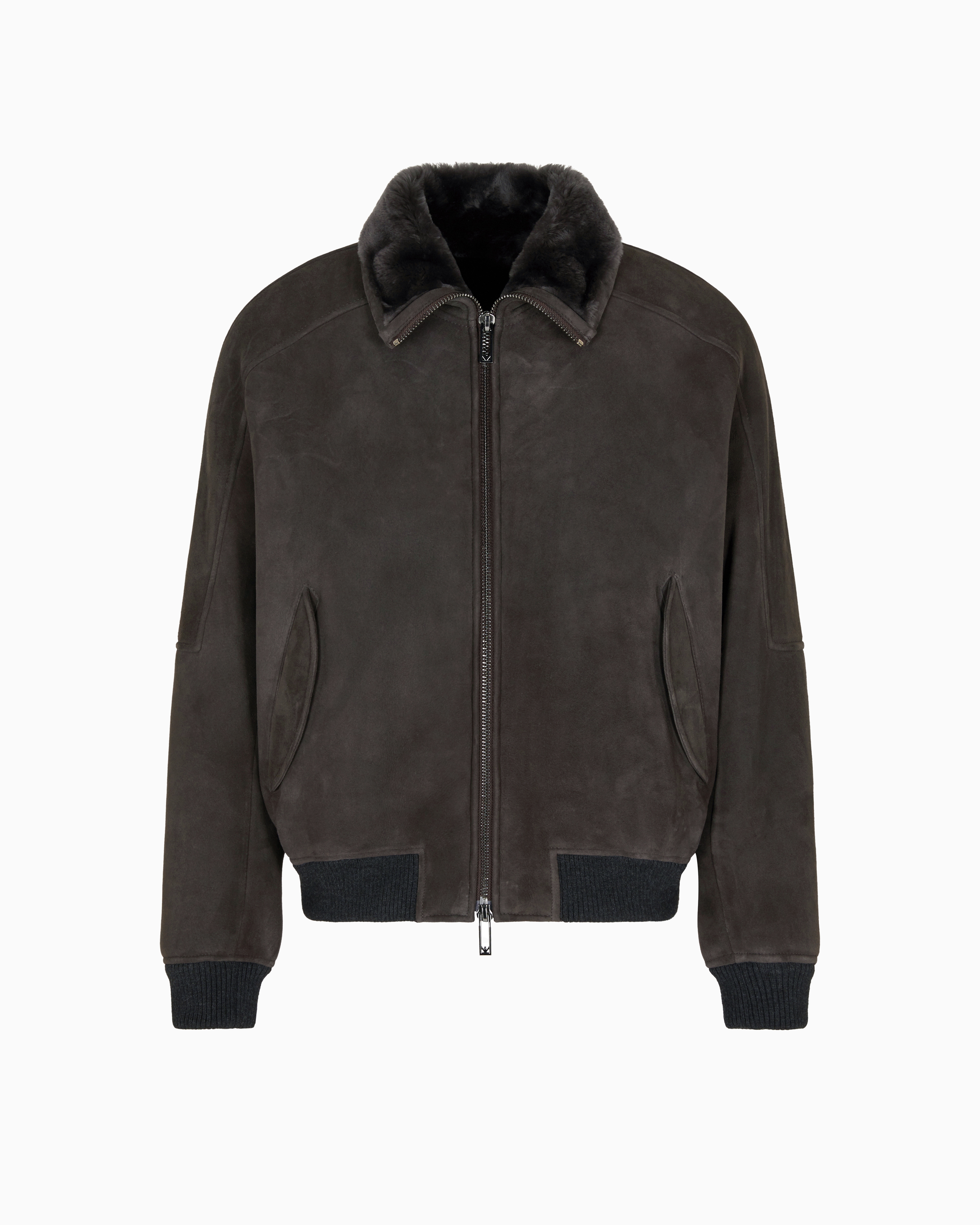 Emporio Armani Asv Loose-fit Lamb Suede Shearling Blouson In Green