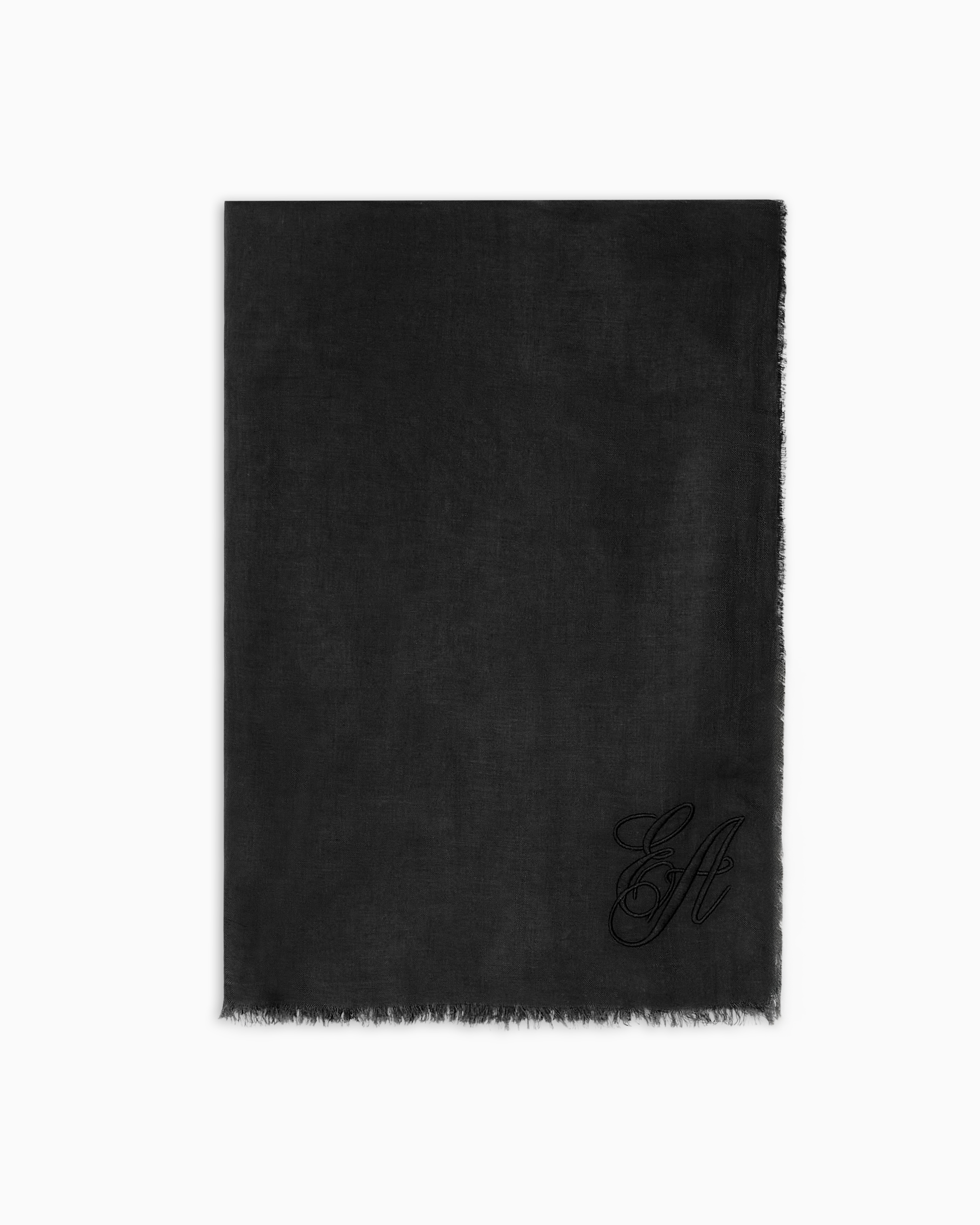 Emporio Armani Black Oversized Modal Stole With Ea Signature Embroidery Tu