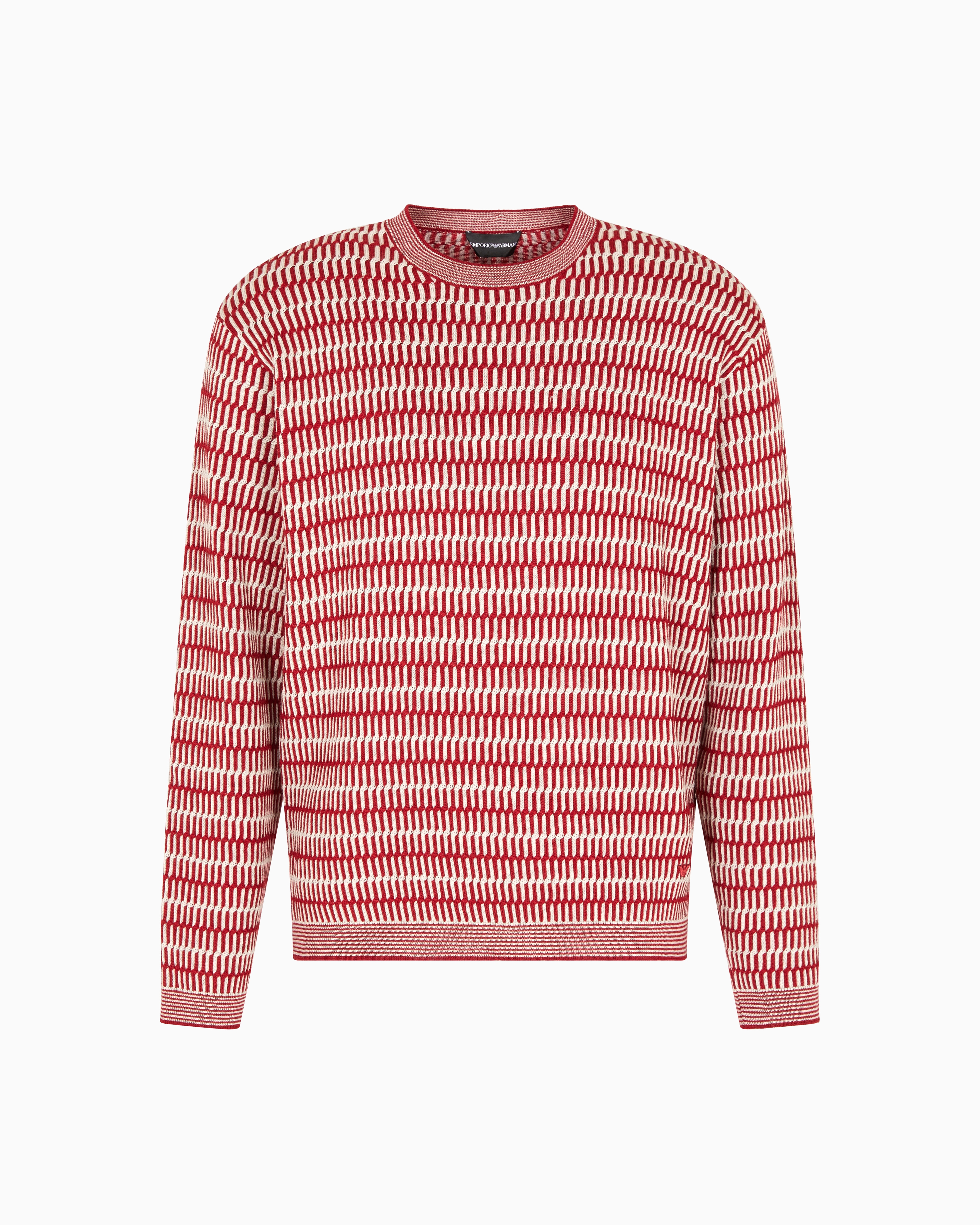 Two-tone embroidery-stitched jacquard virgin wool jumper