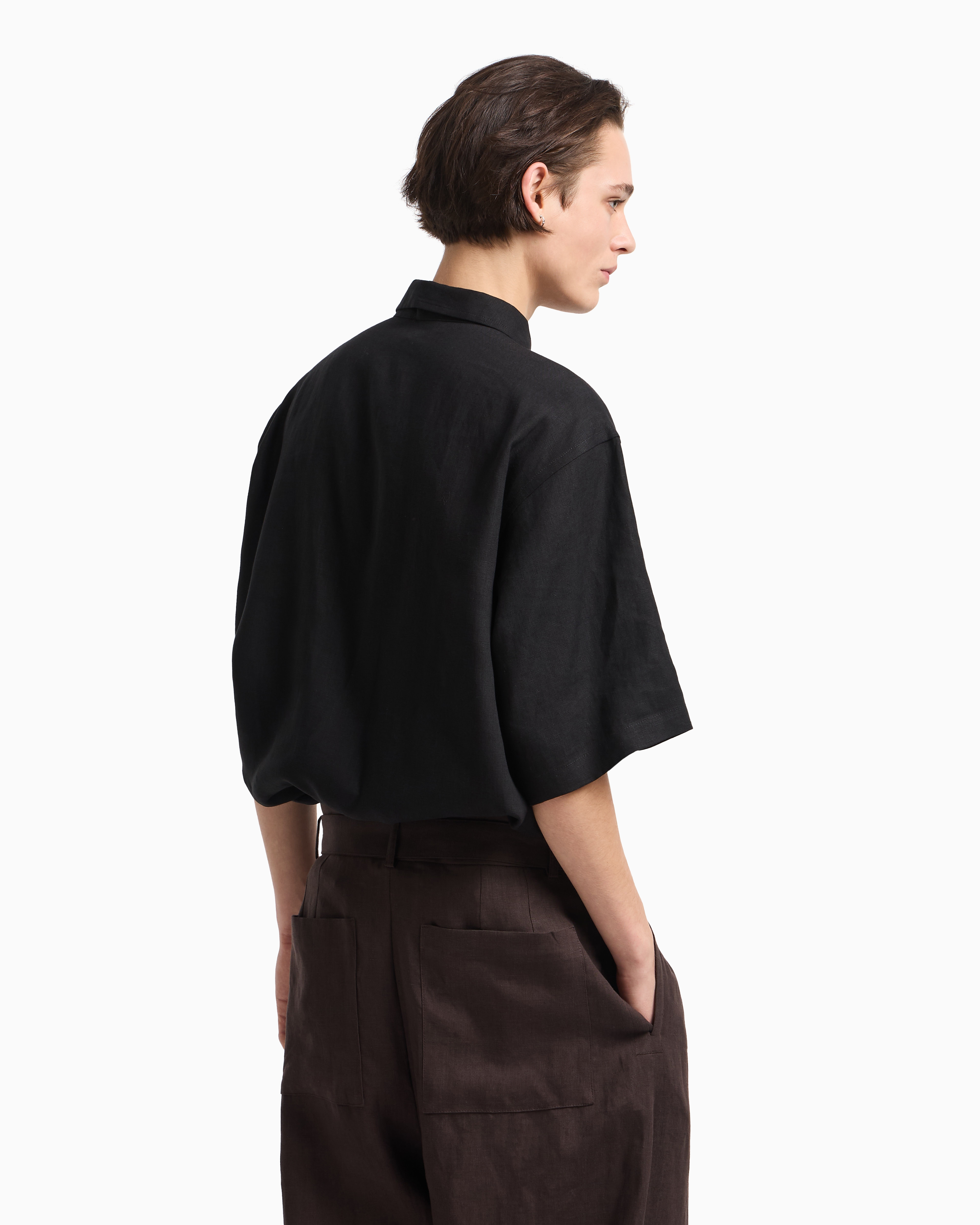 Emporio Armani Pure Linen Shirt With Partial Zip