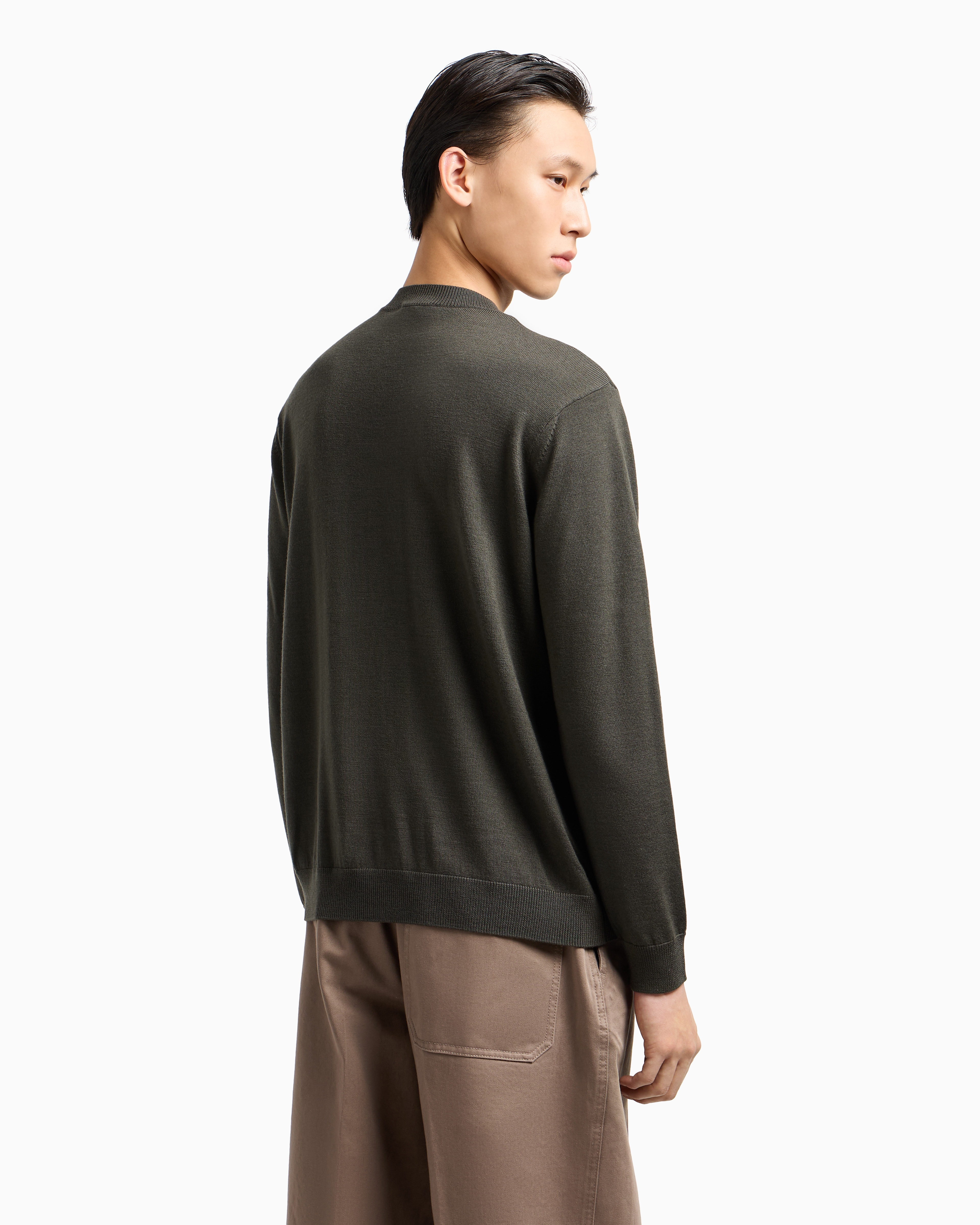 Emporio Armani Logo-embroidered Wool Sweater In Green