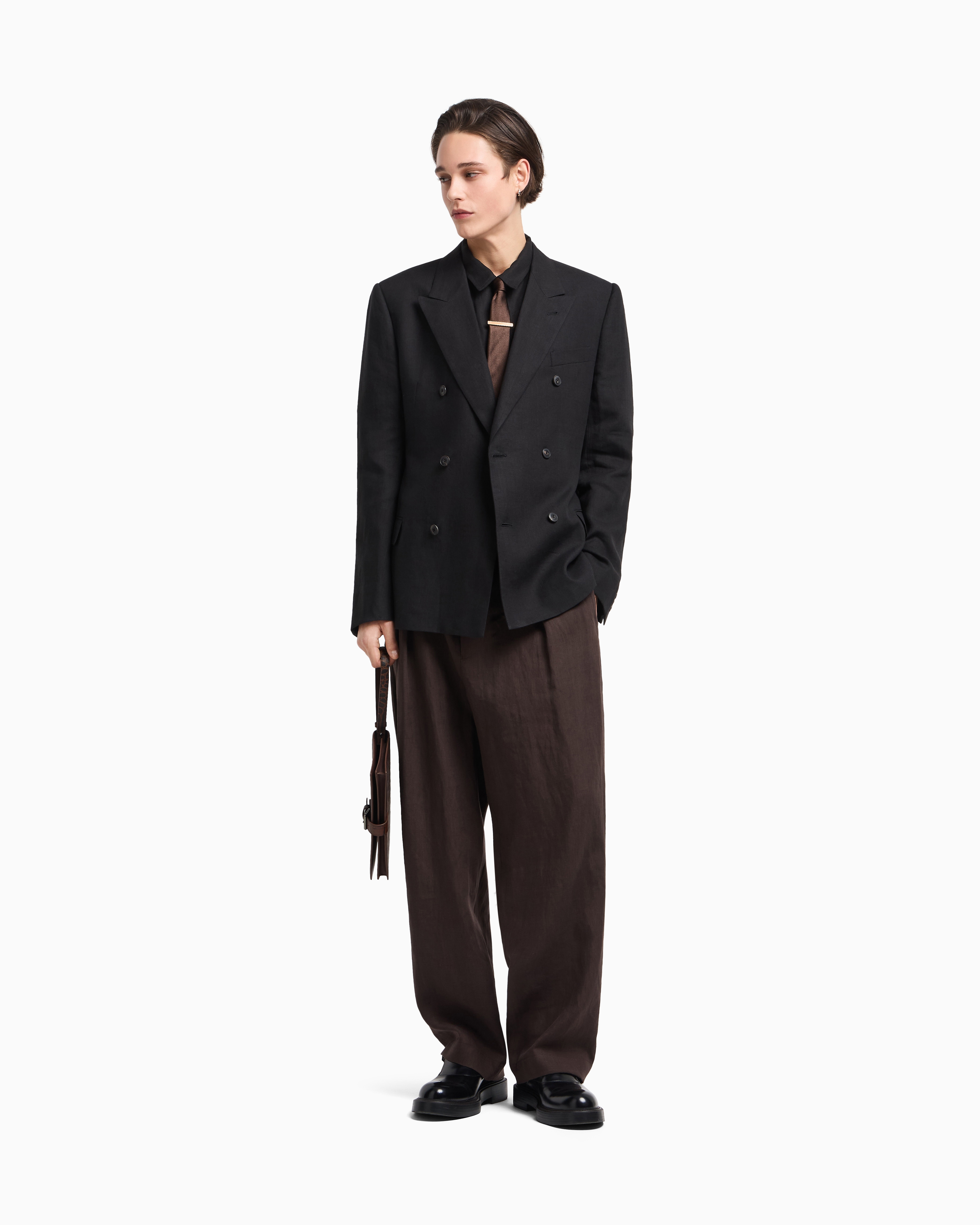 Emporio Armani Pure Linen Shirt With Partial Zip