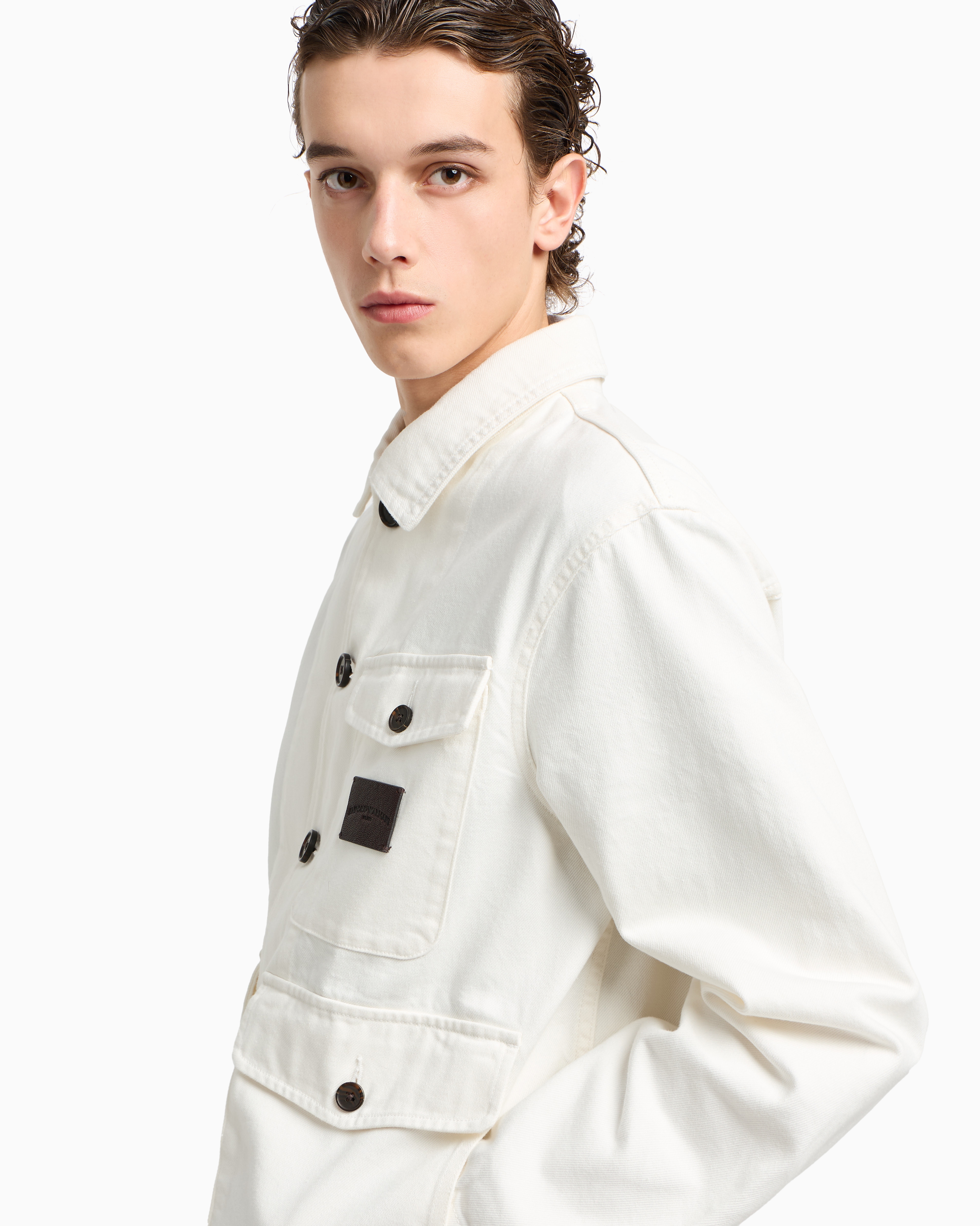 Denim-effect twill jacket with logo patch | Emporio Armani
