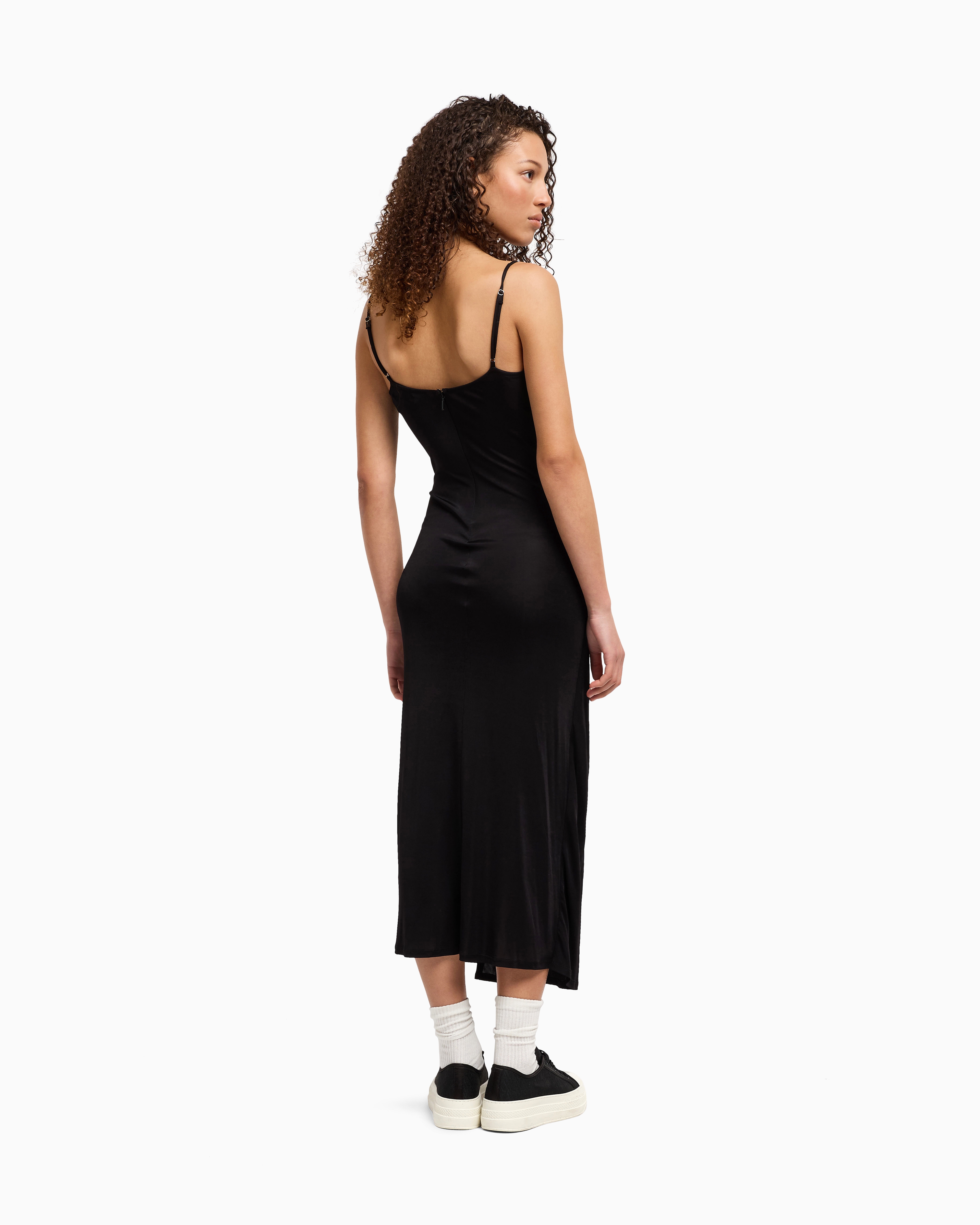 Armani Exchange - Long jersey dress with drape, Woman, Black, Size: XS