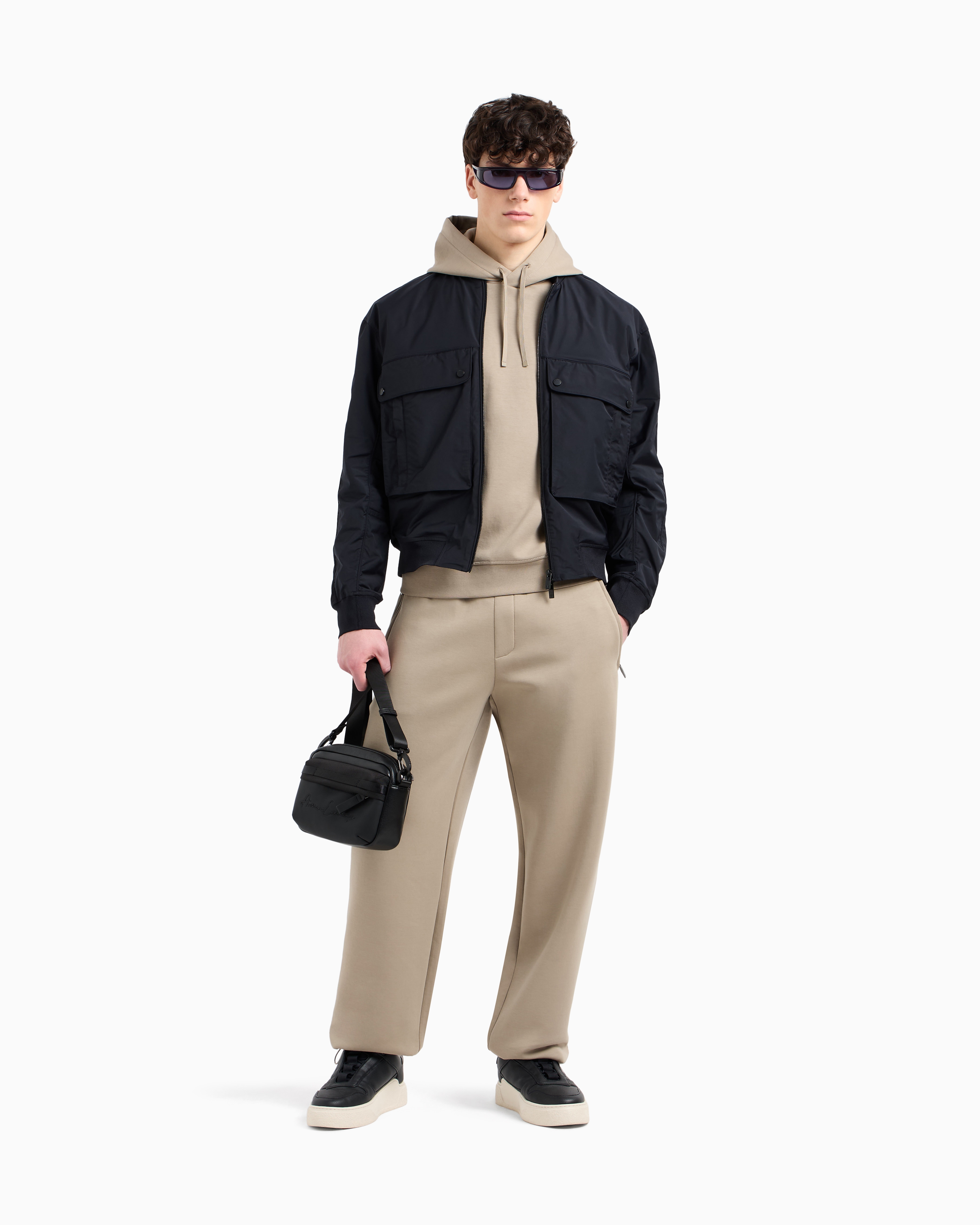 Armani Exchange - Cotton blend sweatshirt with stripes on the shoulders, Man, Beige, Size: