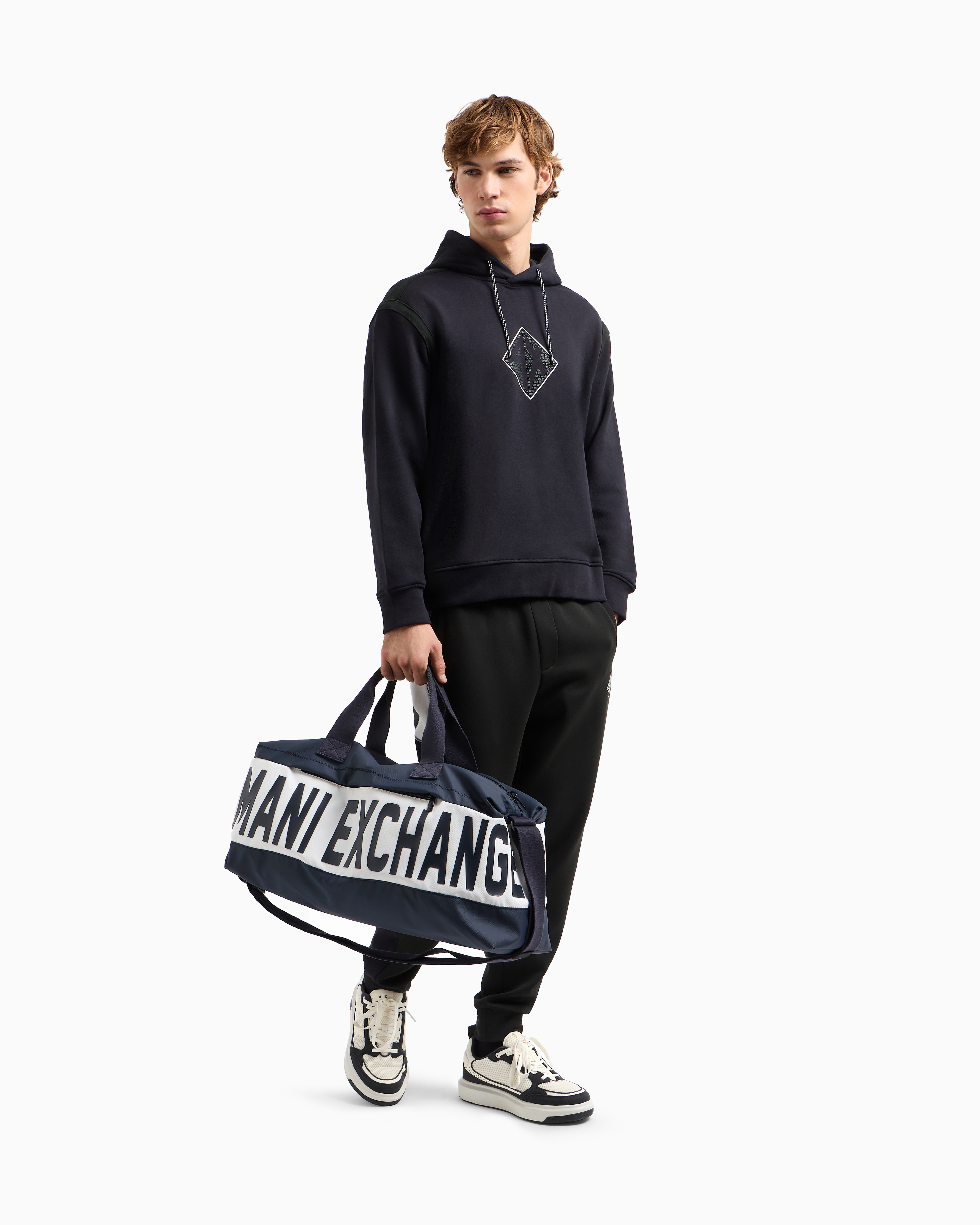 Armani Exchange - Hoodie with maxi logo on the chest, Man, Navy Blue, Size: