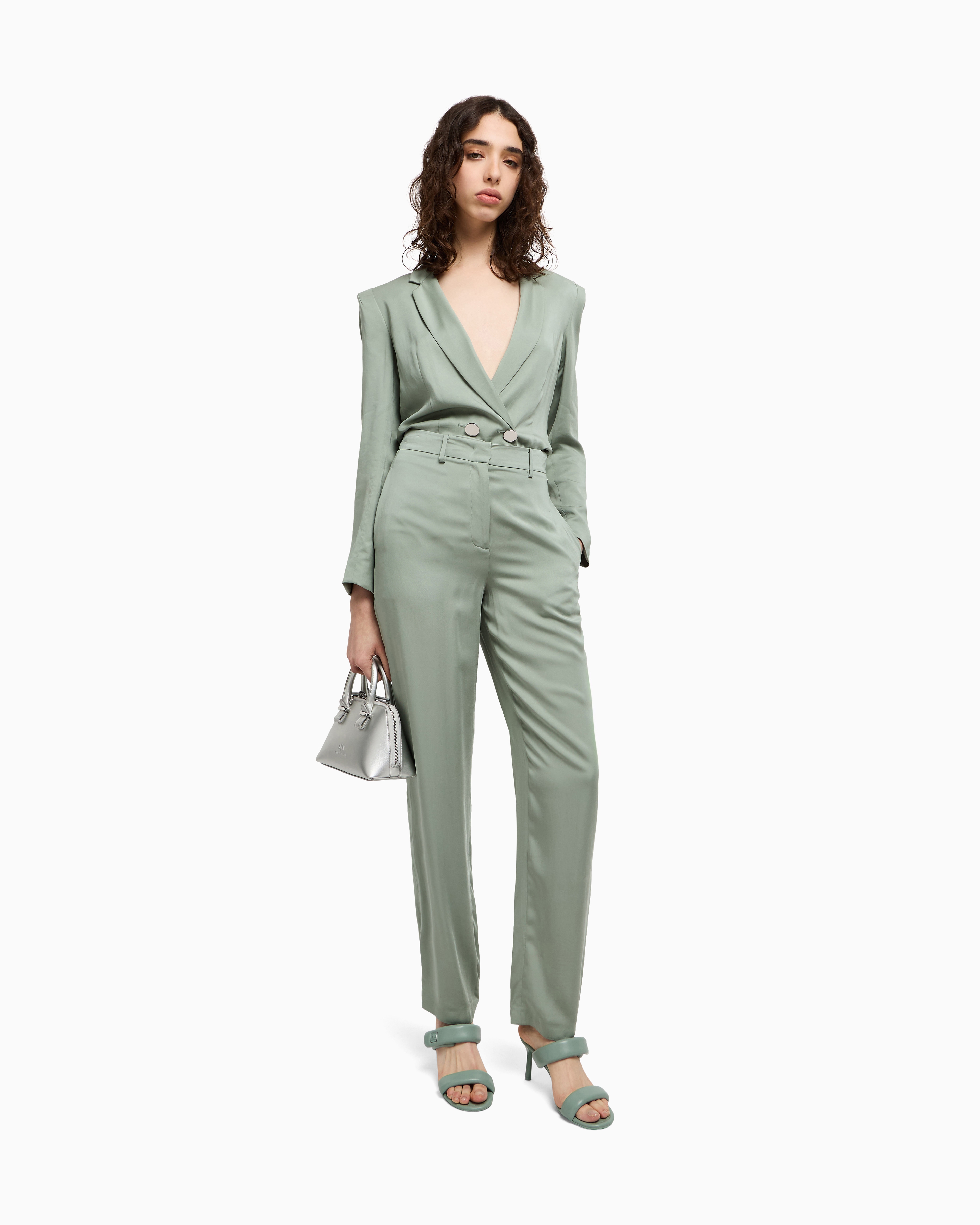 Armani Exchange - Straight viscose trousers, Woman, Green, Size: 4