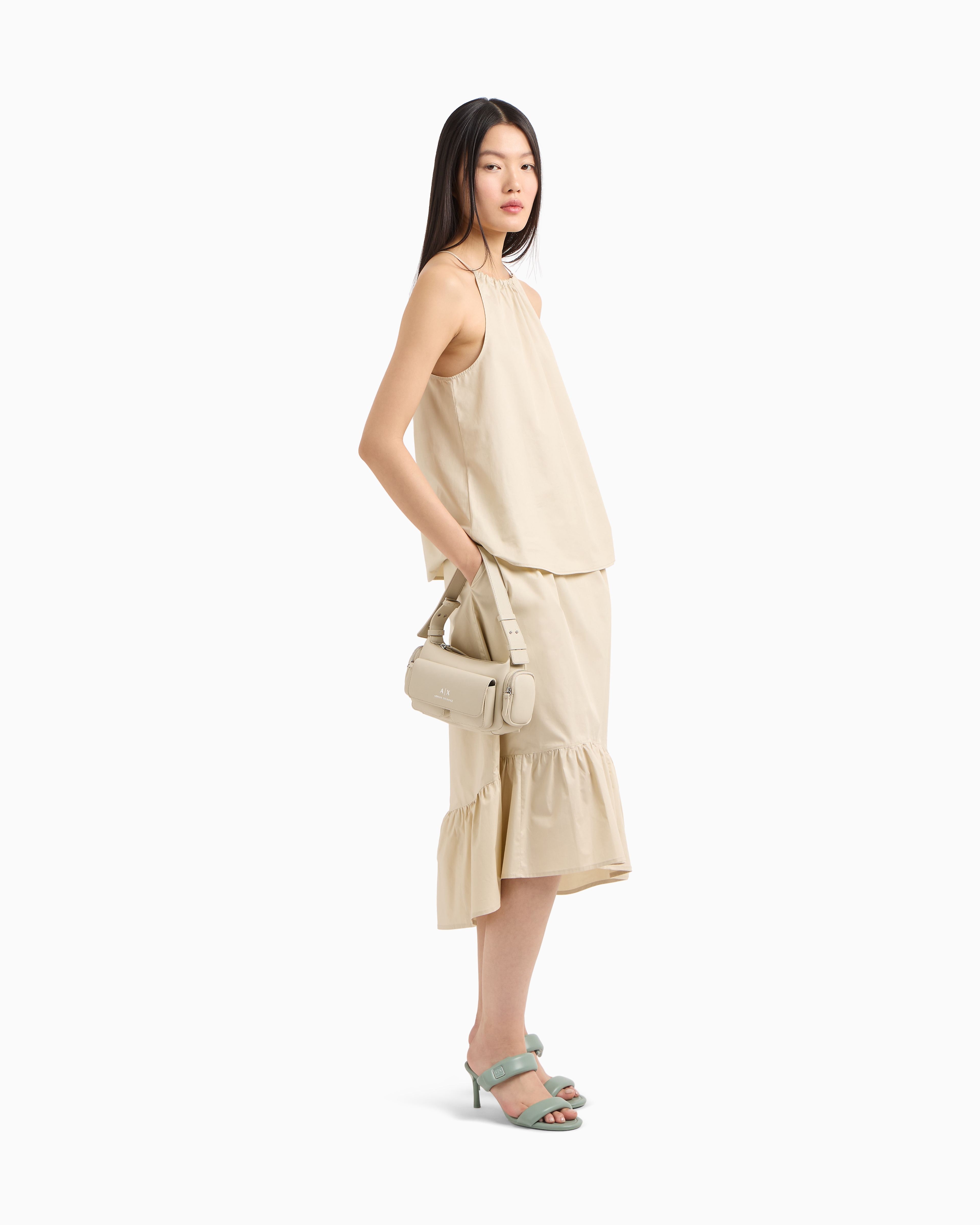 Armani Exchange - ASV Cotton Flared Top, Woman, Beige, Size: