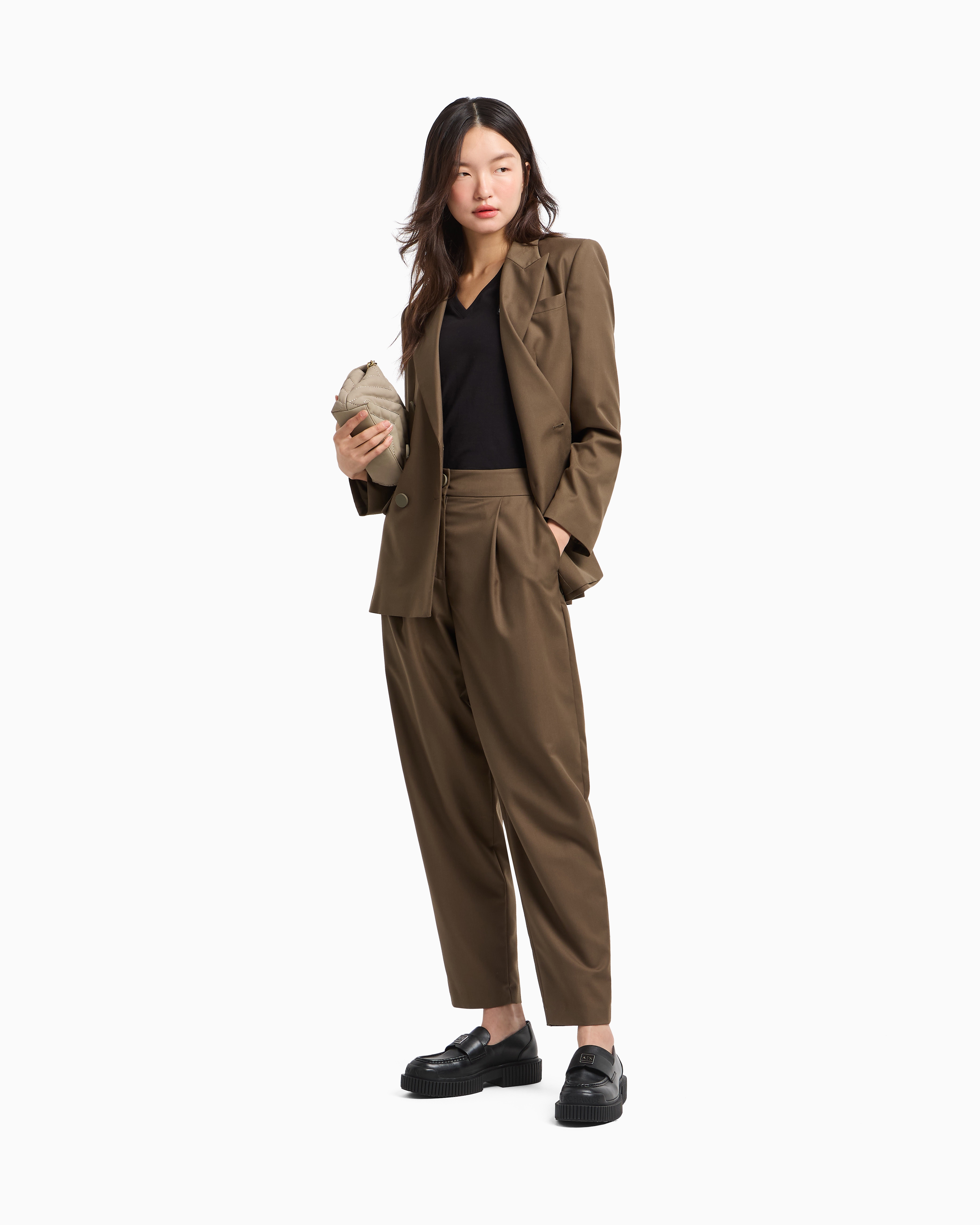 Twill pleated trousers